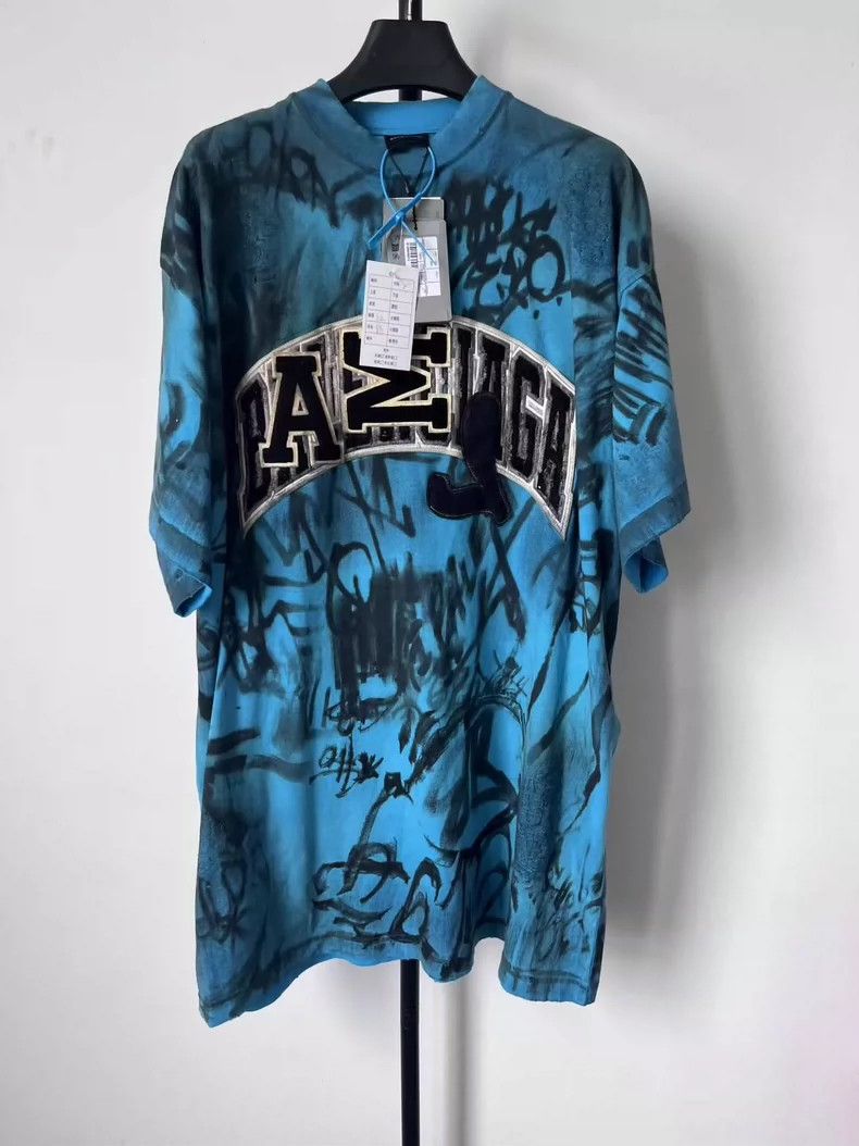 Balenciaga Balenciaga Blue Letter Print Short Sleeve T-Shirt - dmc Size US S / EU 44-46 / 1 - 1 Thumbnail