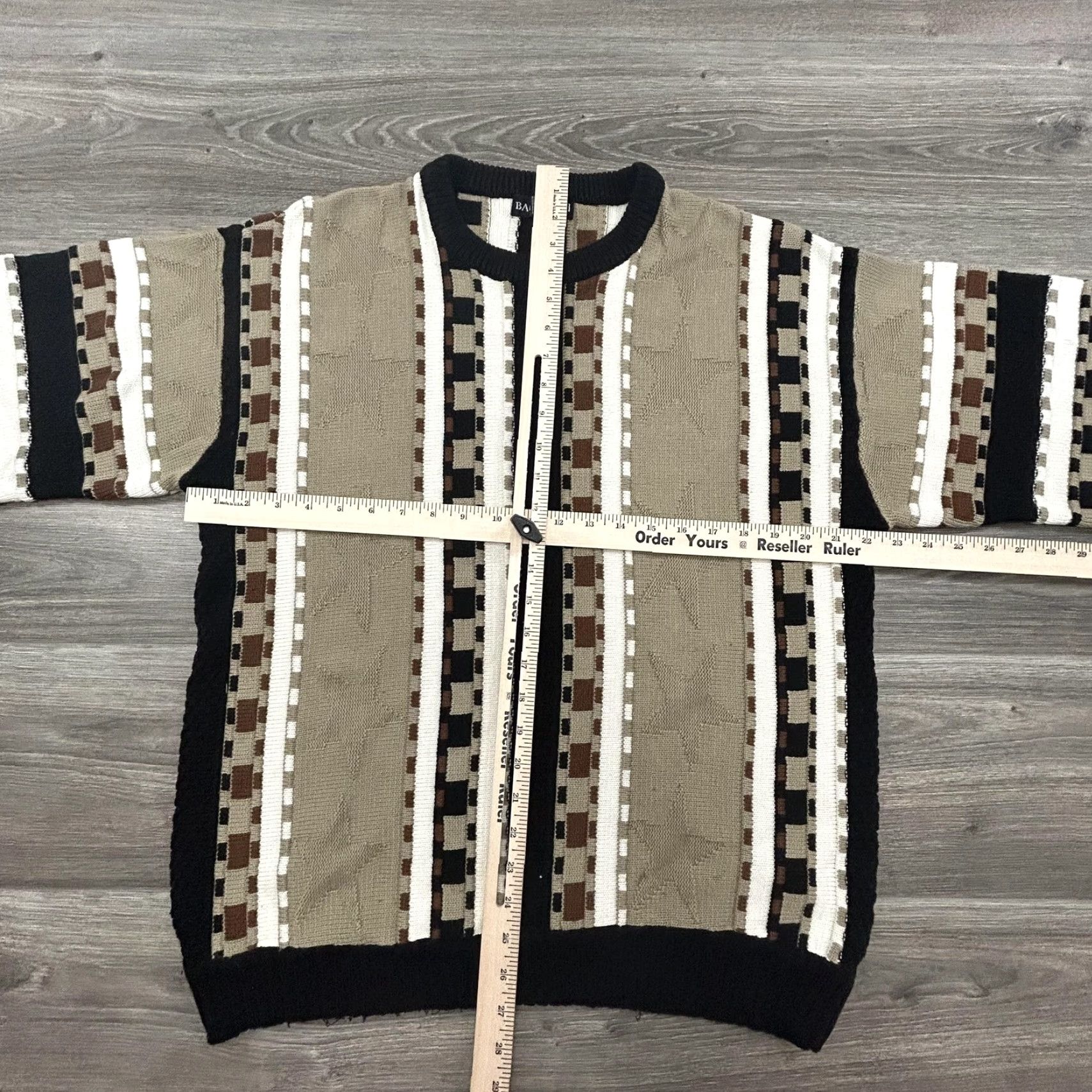 Coogi VINTAGE Bachrach Knit Sweater Mens XL Crewneck 3D Geometric Stripe Beige 90s Mens Size US XL / EU 56 / 4 - 6 Thumbnail