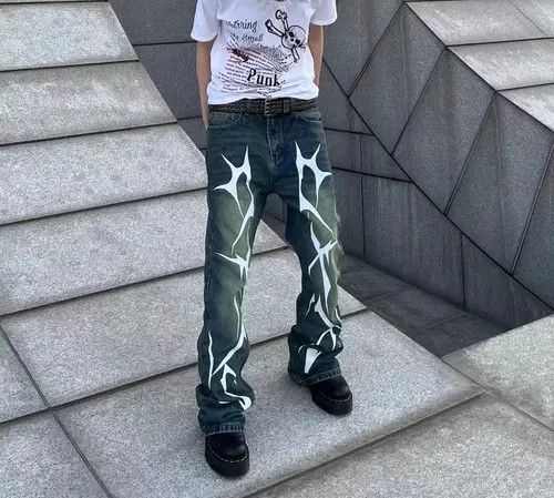 VIBE Lightning Thorns Street Hip-Hop Loose Jeans Size US 30 / EU 46 - 2 Thumbnail