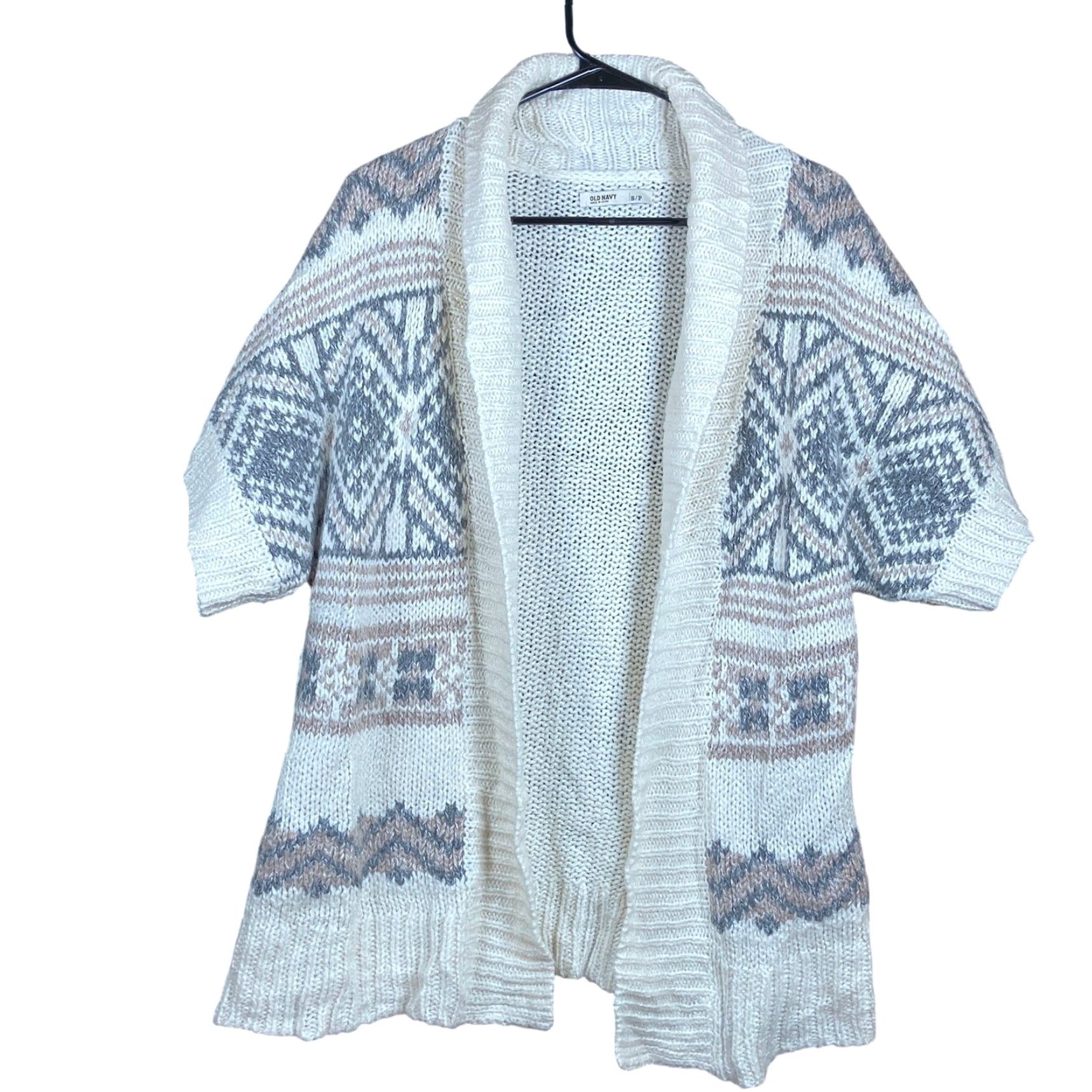 Old Navy Old Navy Sweater Women Cream Aztec Open Front Knit Short Sleeve Wool Blend S Cardigan Size S / US 4 / IT 40 - 2 Thumbnail