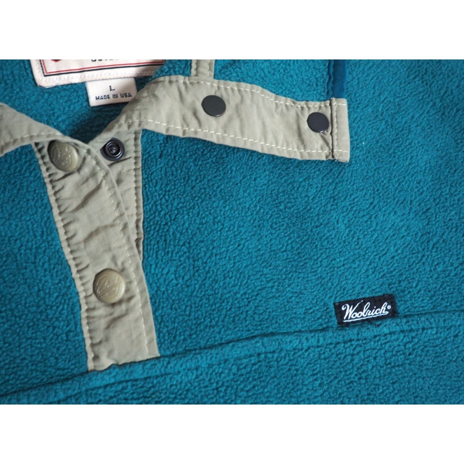 Vintage VTG Woolrich Teal Blue Green Logo Snap USA Hiking Fleece Jacket Mens L Size US L / EU 52-54 / 3 - 4 Thumbnail
