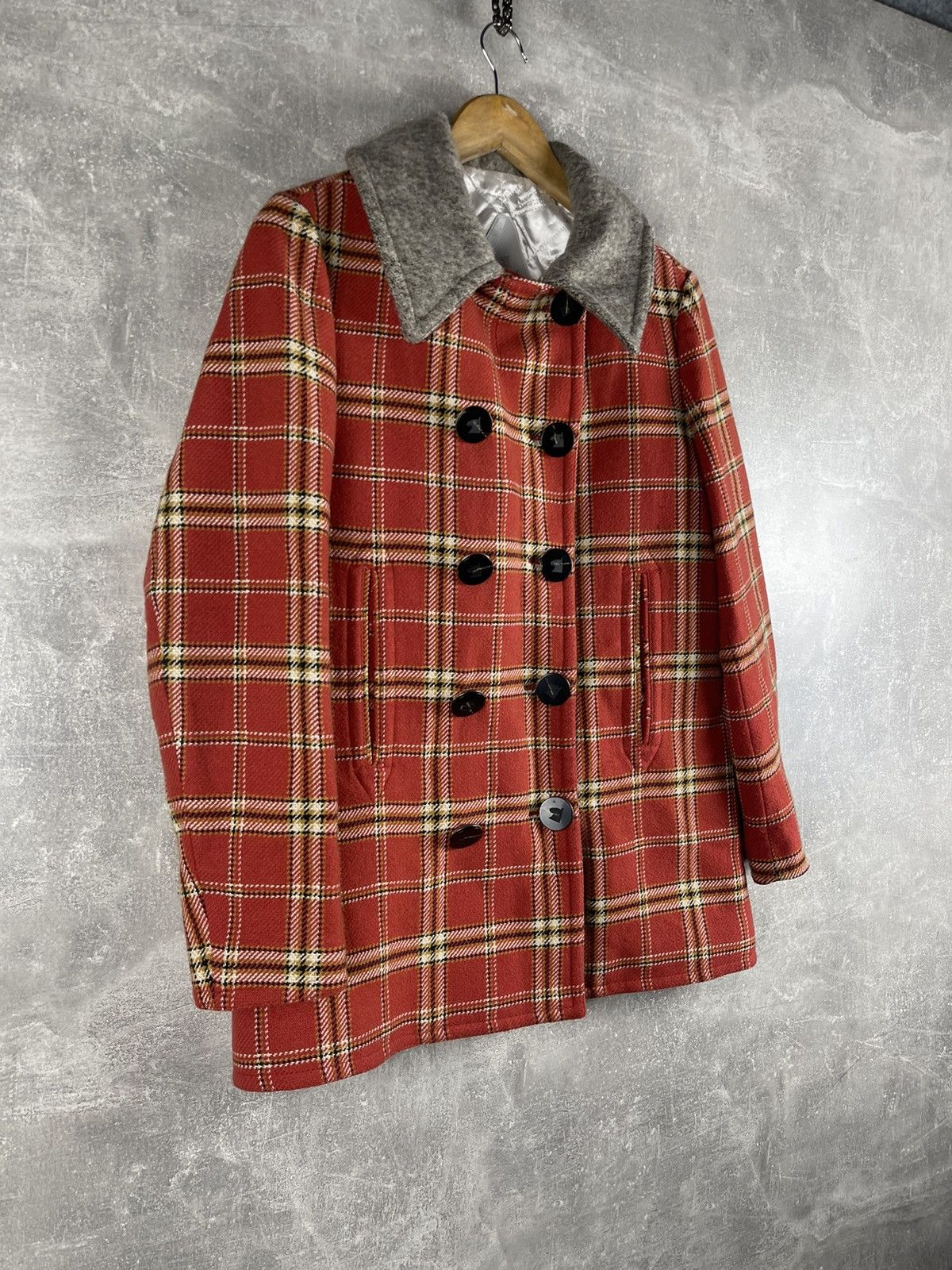 Montecore Montecore Plaid Wool Coat Red Checkered Breasted Overcoat Size M / US 6-8 / IT 42-44 - 4 Thumbnail
