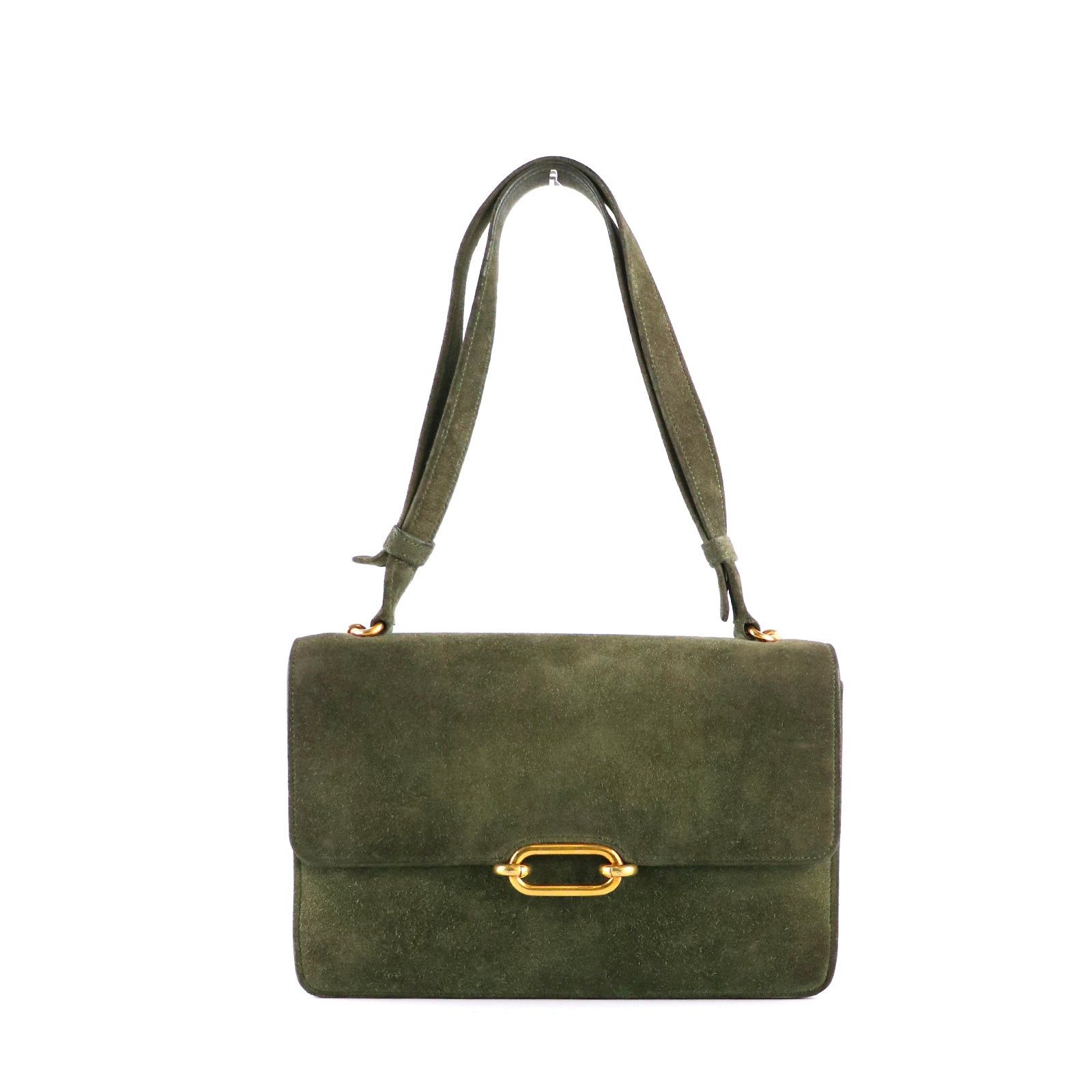 image of Hermes - Fonsbelle Shoulder Bag In Vintage Green Suede, Women's