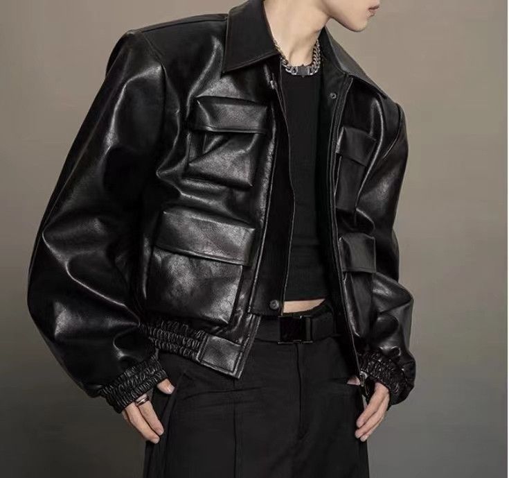 image of Vintage Black Silhouette Design Loose Casual Short Jacket, Men's (Size Medium)