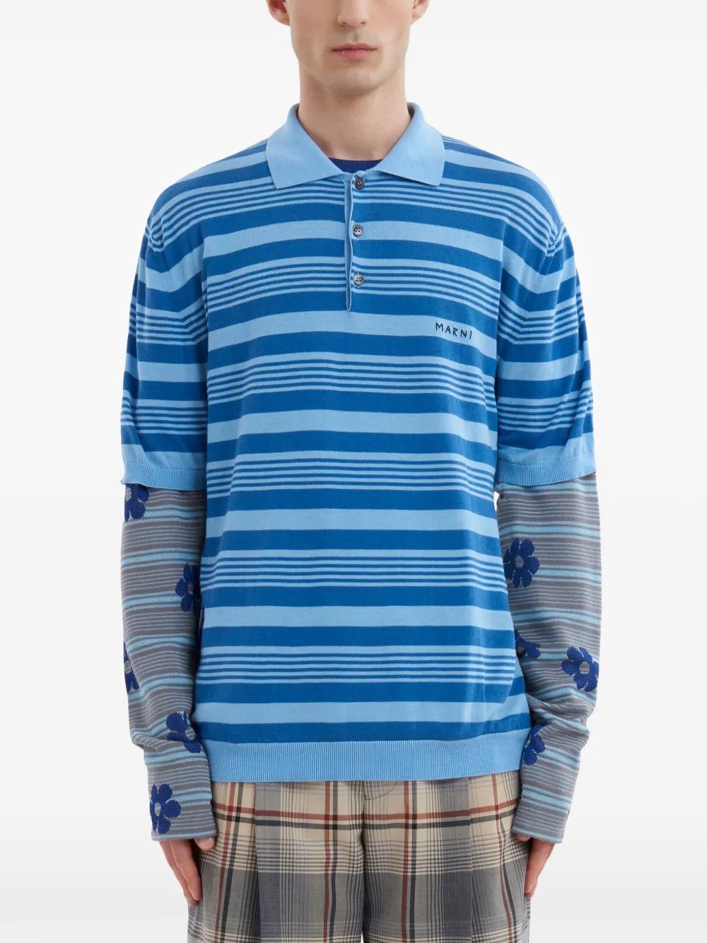 Marni o1w1db11125 Mixed Stripe Polo Shirt in Blue Size US S / EU 44-46 / 1 - 2 Thumbnail