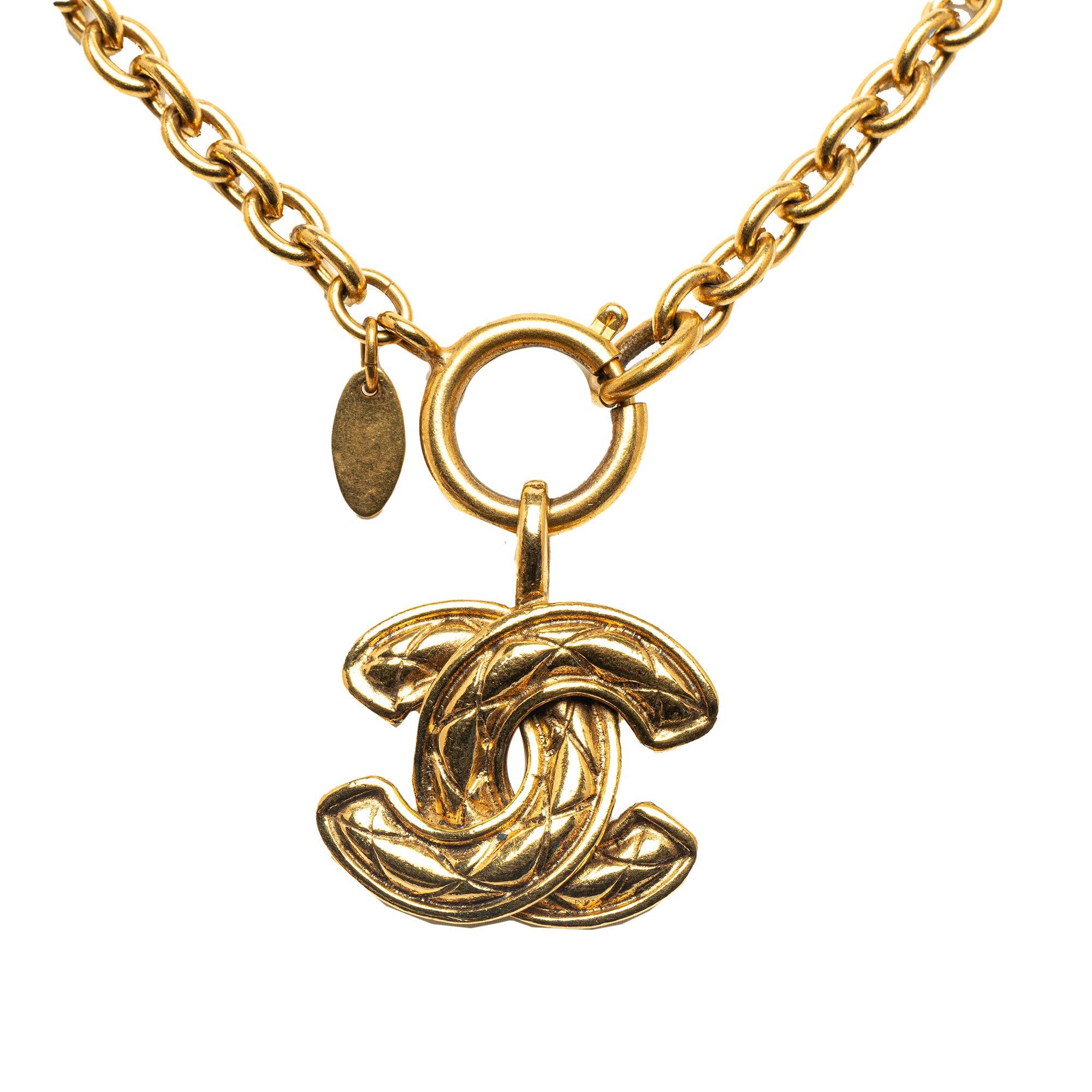 image of Chanel Cc Quilted Pendant Necklace Costume Necklace in Gold, Women's