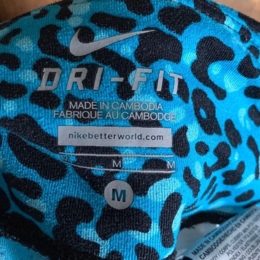 Nike Nike Dri Fit Womens Leggings Blue Black Leopard Pull On Medium Inseam 27.5in Lightweight Breathable Stretch Busy Activewear Casual Womens Size 32" / US 10 / IT 46 - 4 Thumbnail