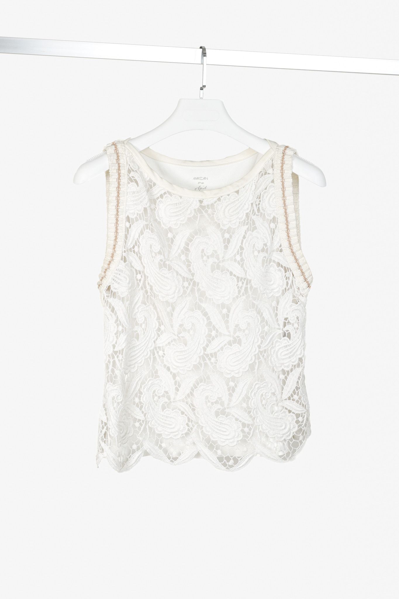 Other Marc Cain Off White Multi-Fabric Crochet Lace Tank Size L / US 10 / IT 46 - 1 Thumbnail