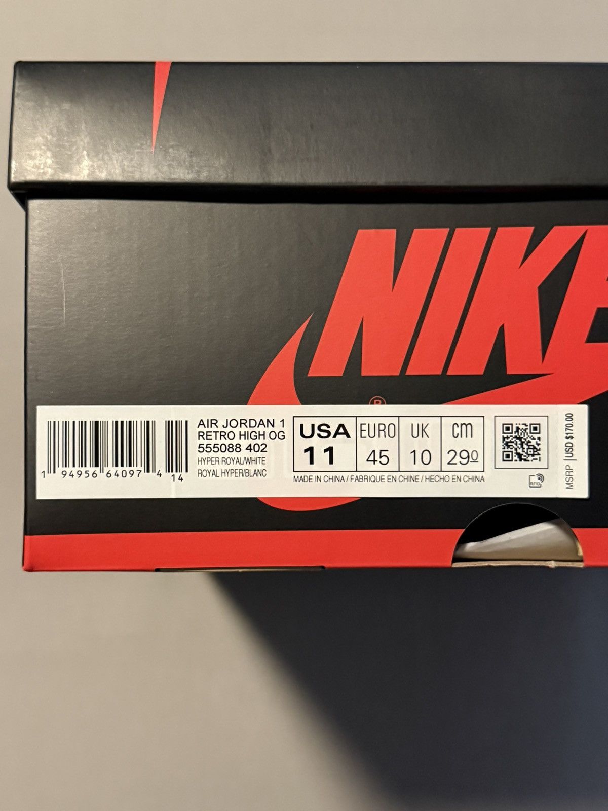 Jordan Brand Nike Air Jordan 1 Retro High OG Hyper Royal Smoke 2021 DS Size US 11 / EU 44 - 12 Thumbnail