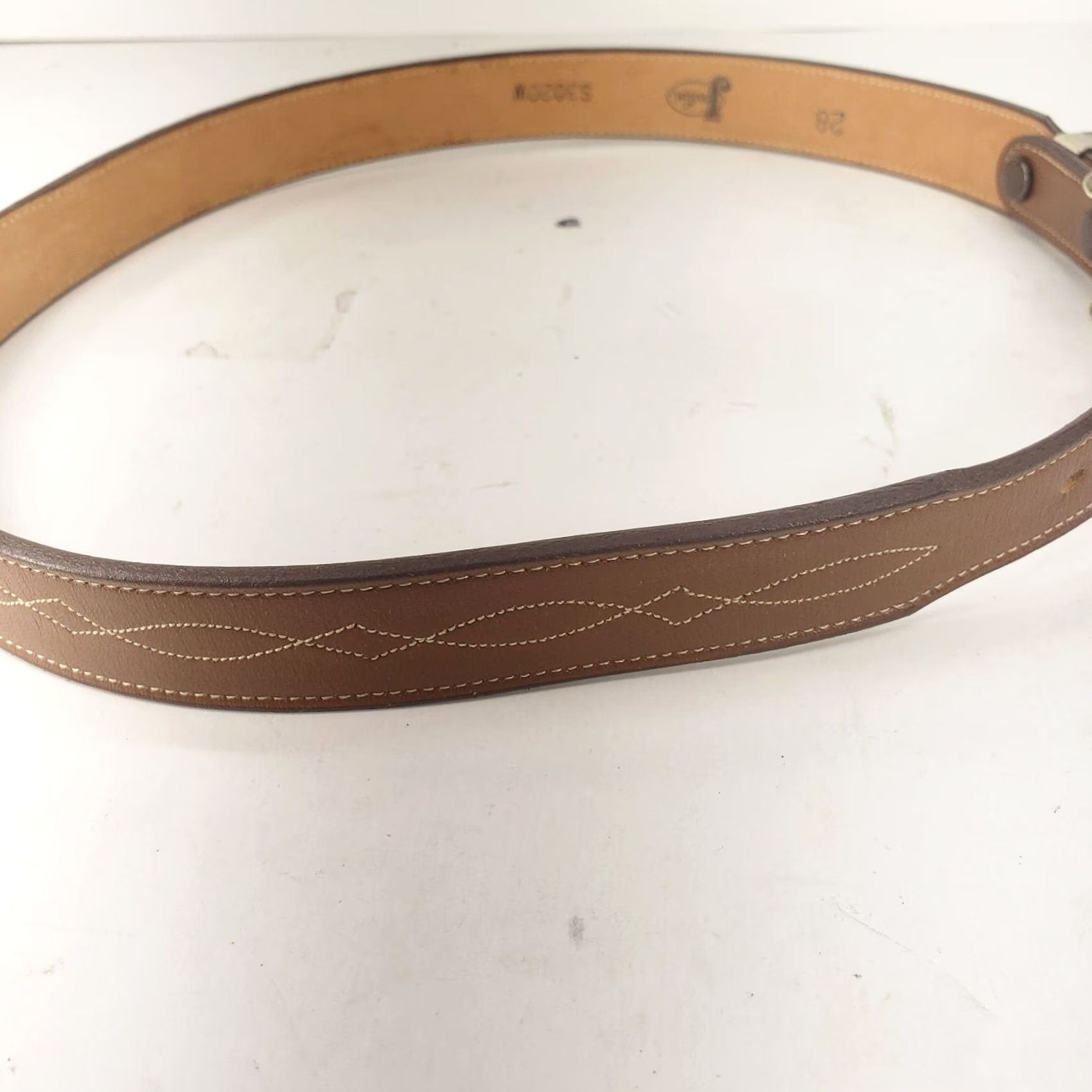 Justin Boots Justin Stitched Leather Belt Women’s Size 28 Brown 1 1/4" Wave Stitch Silver Nickel Buckle Justin Boots Cowgirl Western Belt Mens Womens Girls? Size ONE SIZE - 5 Thumbnail
