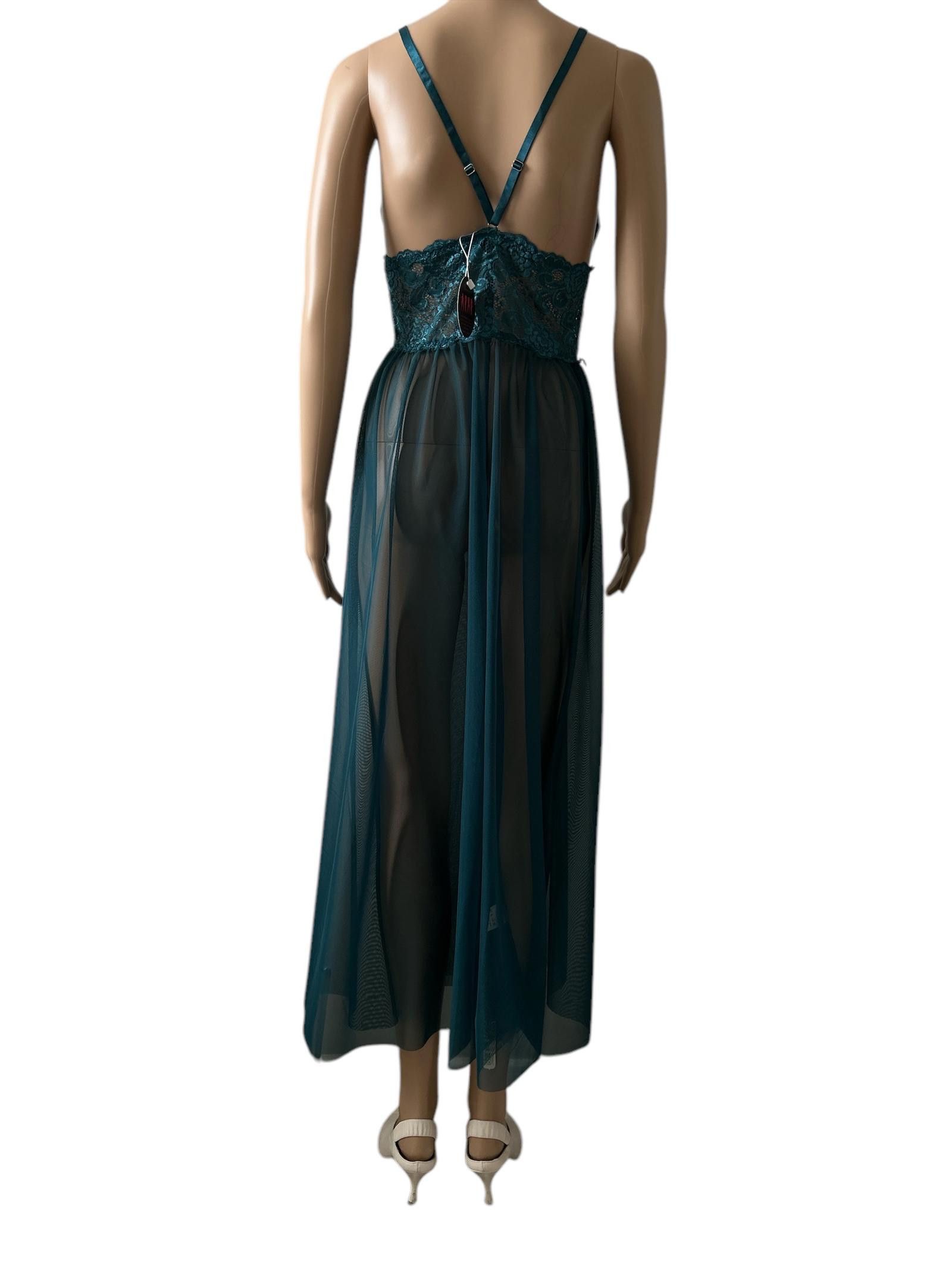 Designer Elegant Aqua Lace Overlay Maxi Dress Size ONE SIZE - 4 Thumbnail