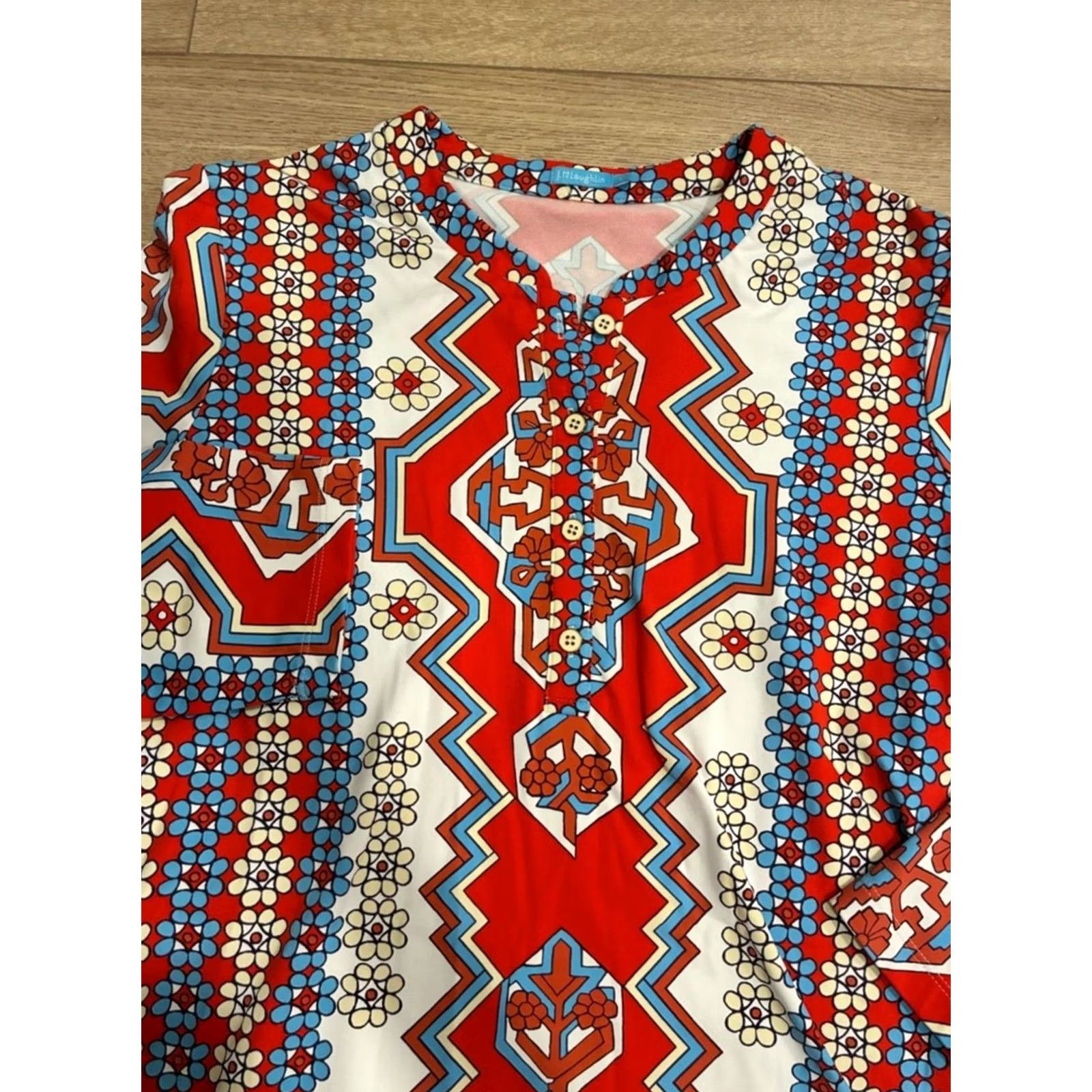 J.McLaughlin J. McLaughlin Women’s Henley Catalina Cloth 3/4 Sleeve Tunic Red Blue Size L Blouse Women Regular Size L Mens? Size L / US 10 / IT 46 - 2 Thumbnail