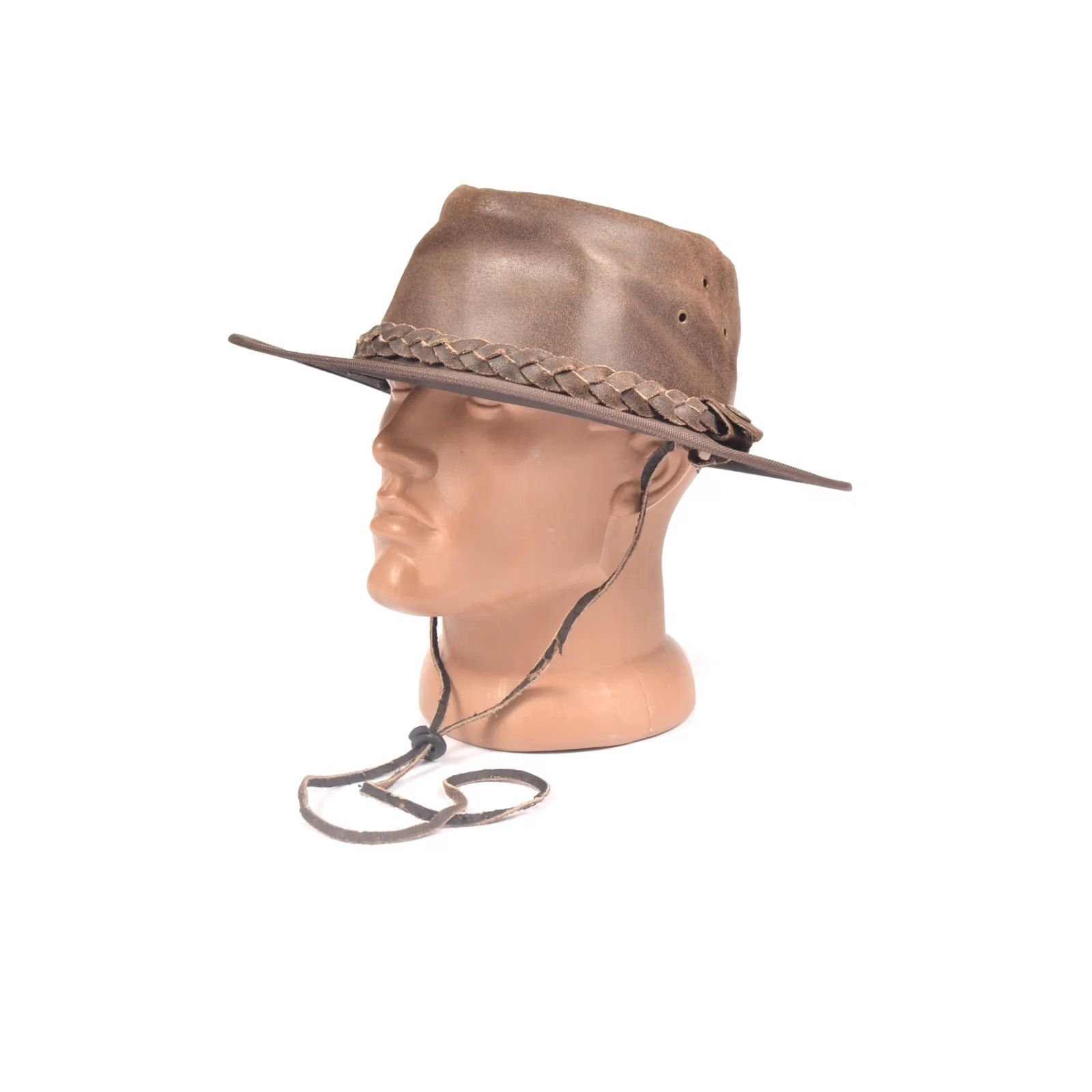 Vintage Aussie Leather Cowboy Western Australian Hat Men M Brown Solid Pattern Size M Mens Size ONE SIZE - 2 Thumbnail