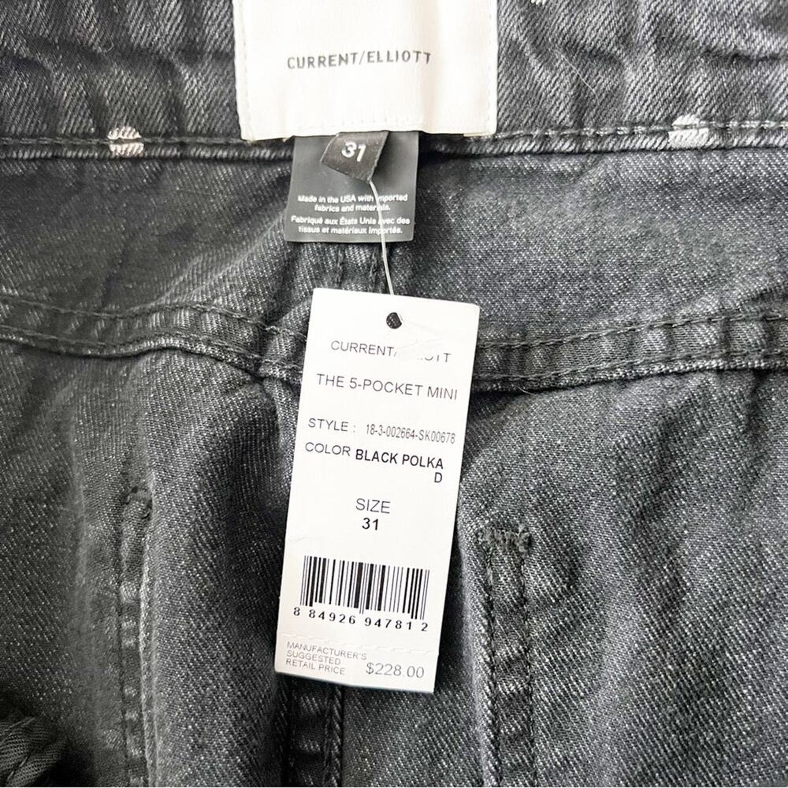 Current/Elliot Current/Elliot Black Denim Silver Polka Dot Raw Hem Mini Size 31" - 8 Thumbnail