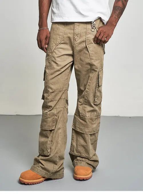 Japanese Brand Mitsuoka x Reia Beige Cargo Stacked Baggy Pants Size US 30 / EU 46 - 6 Thumbnail