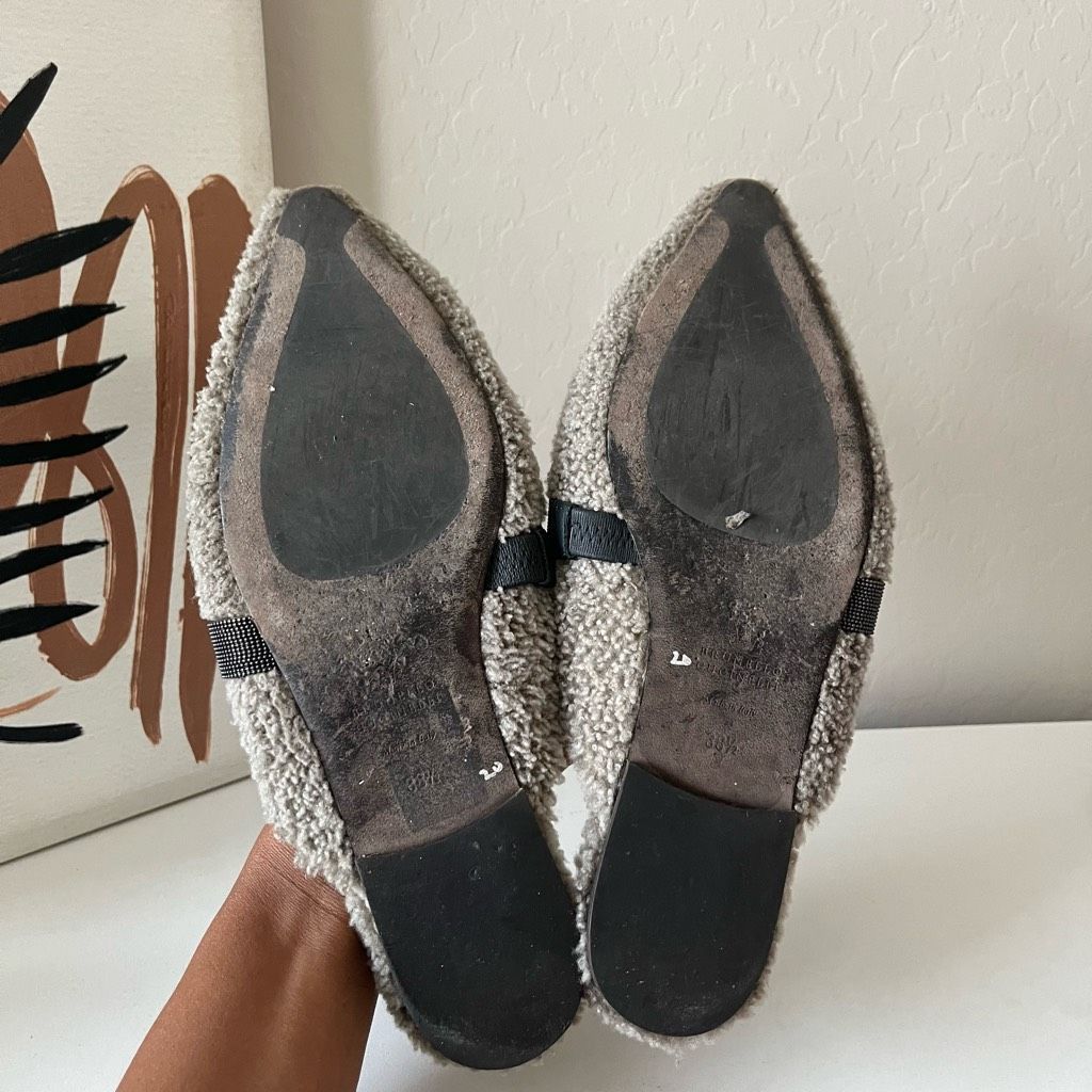 Brunello Cucinelli Brunello Cucinelli Shearling Monili Band Flat Slip On Mules Size US 8 / IT 38 - 6 Thumbnail
