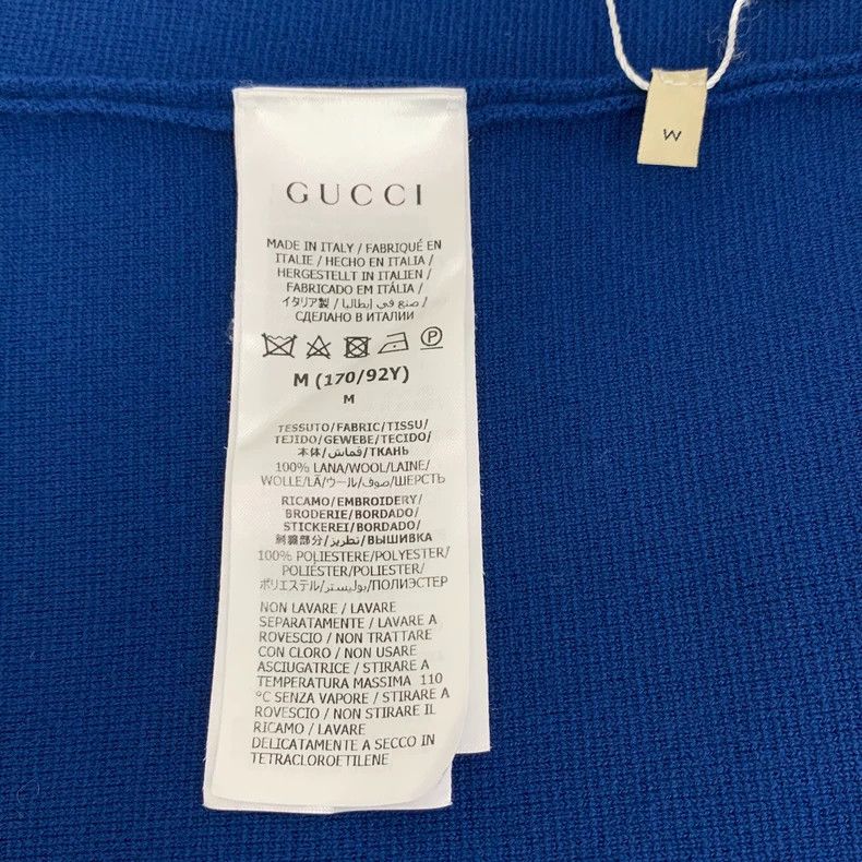 Gucci Dark blue logo embroidered wool round neck short-sle