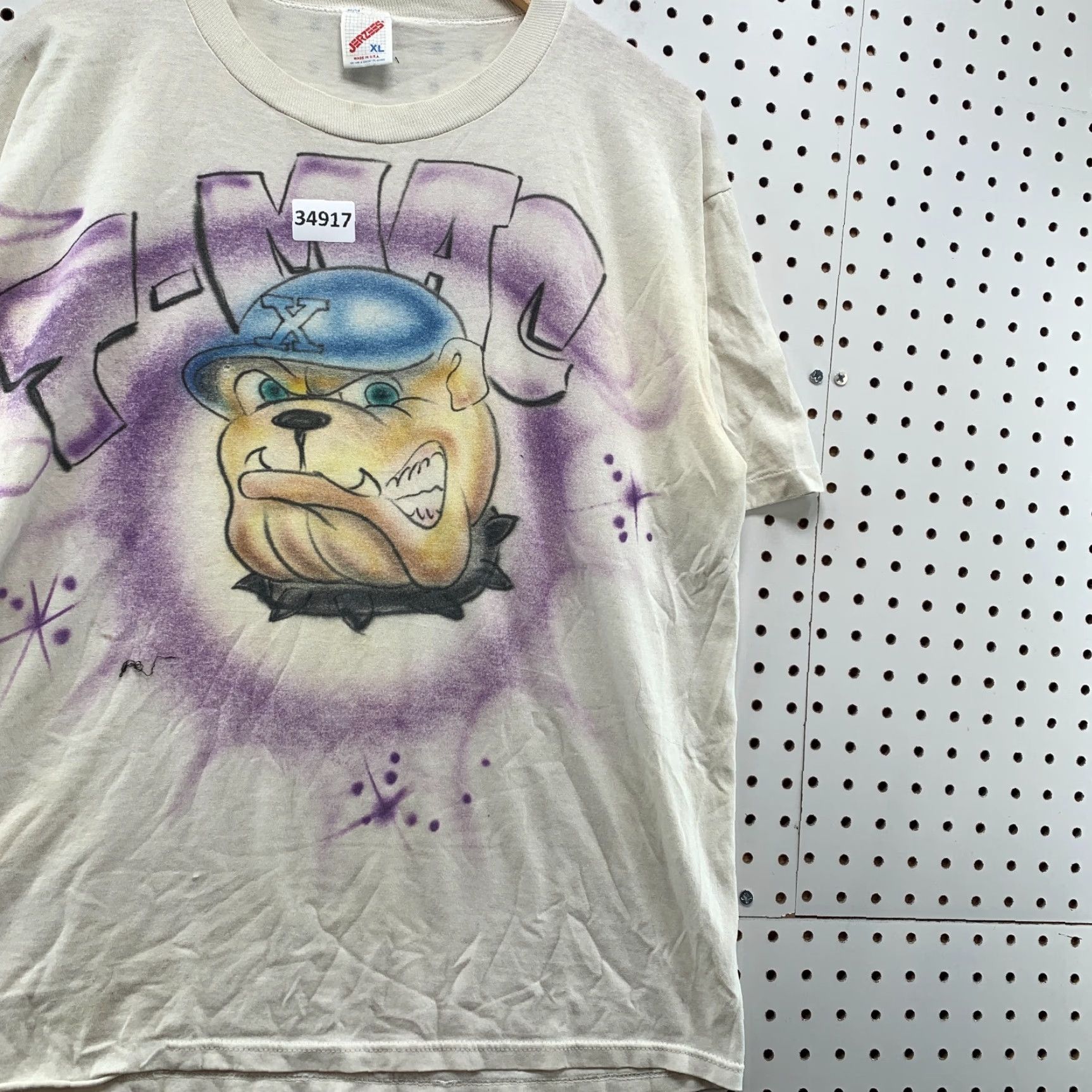Vintage Vintage 90s Bulldog Air Brushed T-Shirt Men XL White Retro 90s Graphic Made USA Size US XL / EU 56 / 4 - 4 Thumbnail