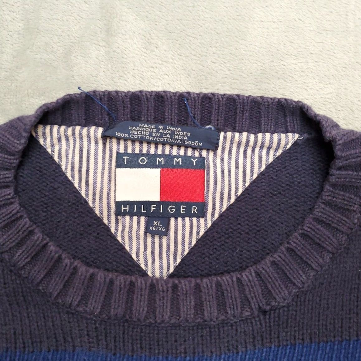 Tommy Hilfiger VINTAGE Tommy Hilfiger Sweater Men XL Blue Striped Cotton Crewneck Pullover VTG Size US XL / EU 56 / 4 - 4 Thumbnail