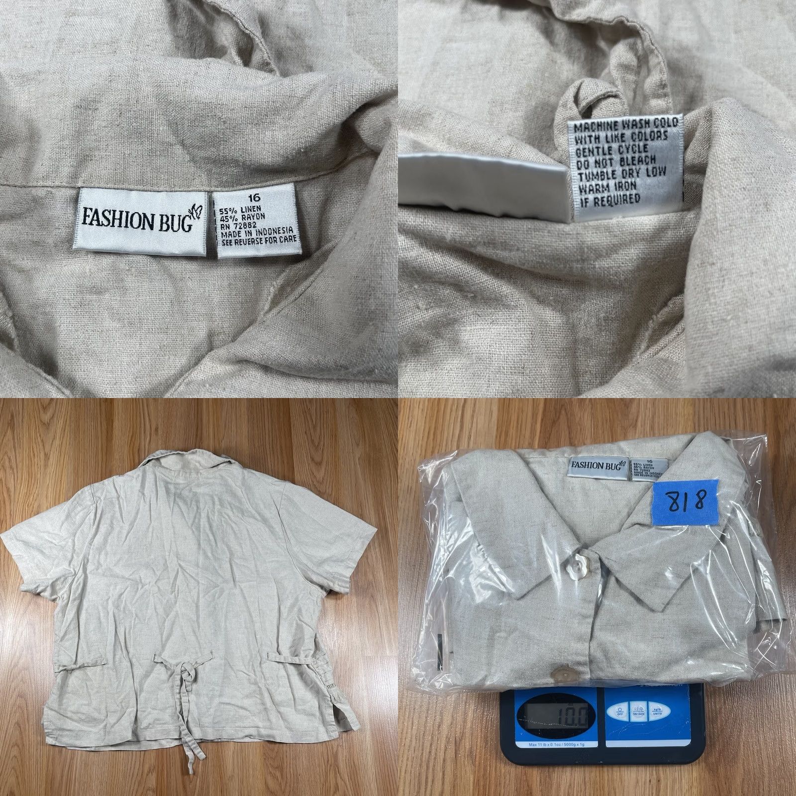 Vintage Fashion Bug Blouse Shirt Beige Linen Blend Button-Up Size 16 Womens Casual Shirt Beige Linen Blend Button-Up Womens 16 Size XXL / US 16-18 / IT 52-54 - 8 Thumbnail