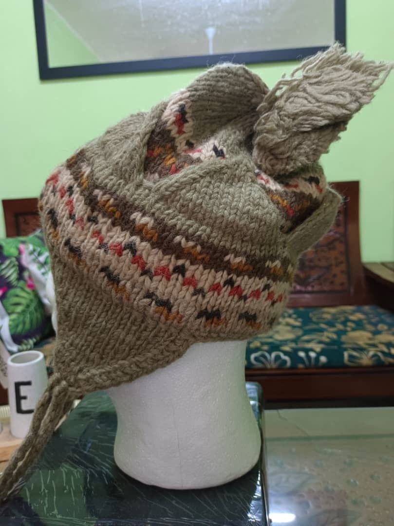 Vintage Hand Knit Navajo Style Beanie Earflat with Fur Size ONE SIZE - 4 Thumbnail