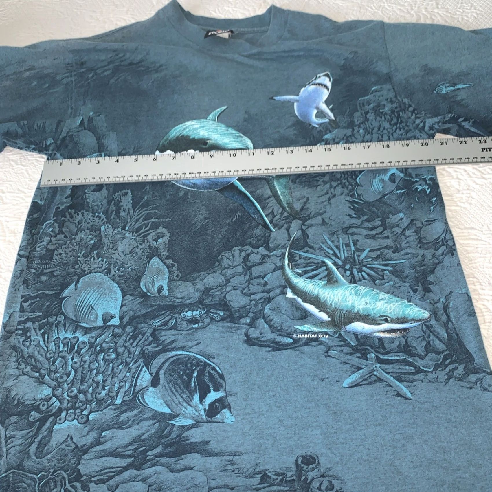 Habitat VINTAGE 1994 Habitat Signal Sharks Ocean Nature Mens Shirt L Blue All Over Print Size US L / EU 52-54 / 3 - 7 Thumbnail