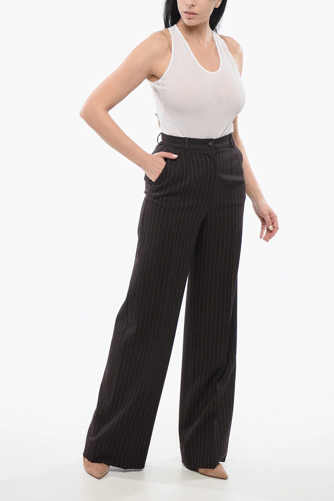 Dolce & Gabbana og1mm0426 High-Waisted Pinstriped Pant in Brown Size 27" / US 4 / IT 40 - 4 Thumbnail