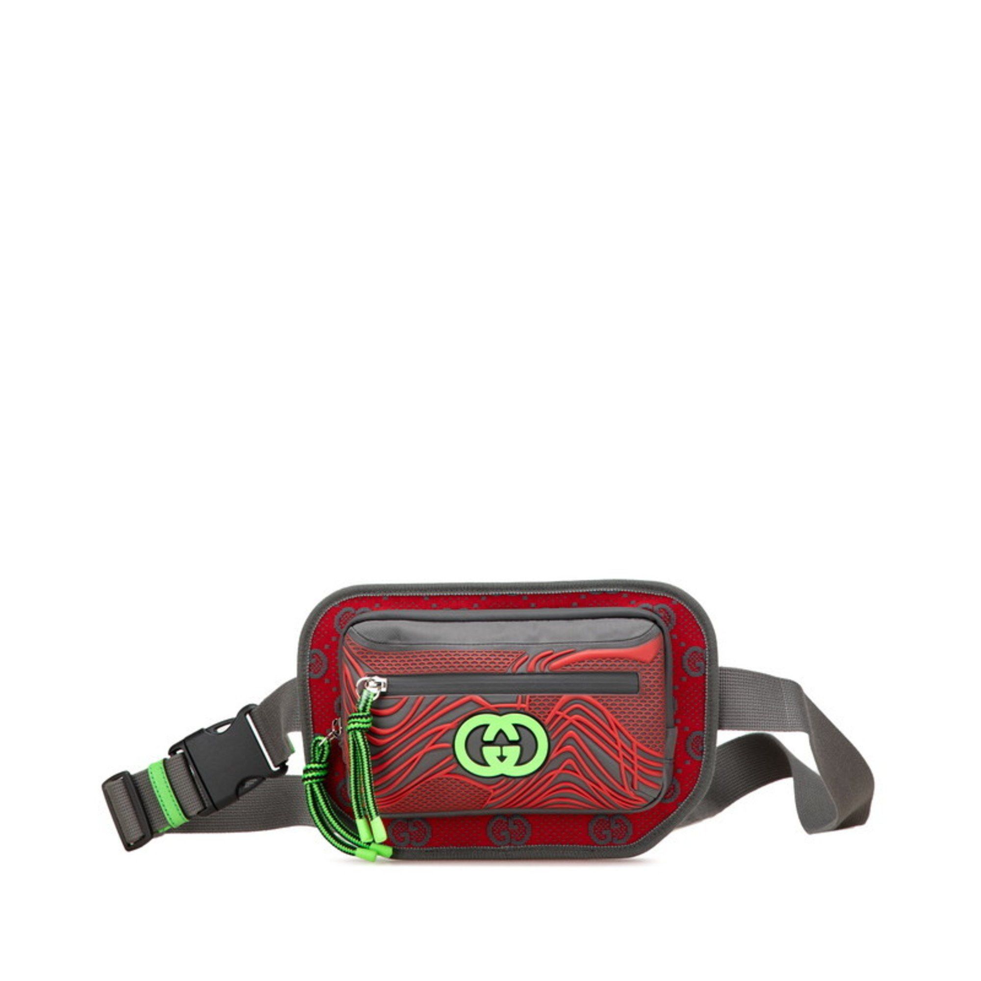 Gucci Gucci GG Nylon Belt Bag, Body Waist Bag 752102, Red, Gray, Nylon, Rubber, Women's, GUCCI Size ONE SIZE - 1 Thumbnail
