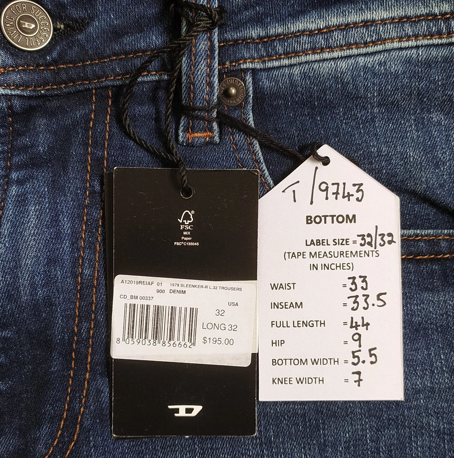 Diesel Diesel 1979 SLEENKER-R L.32 MENS JEANS T/9743 Size US 32 / EU 48 - 6 Thumbnail
