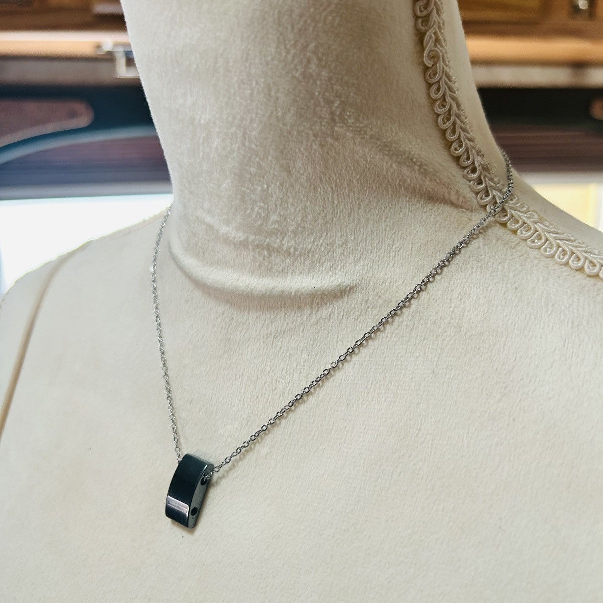 Handmade Genuine hematite slider pendant on chain necklace Size ONE SIZE - 3 Thumbnail