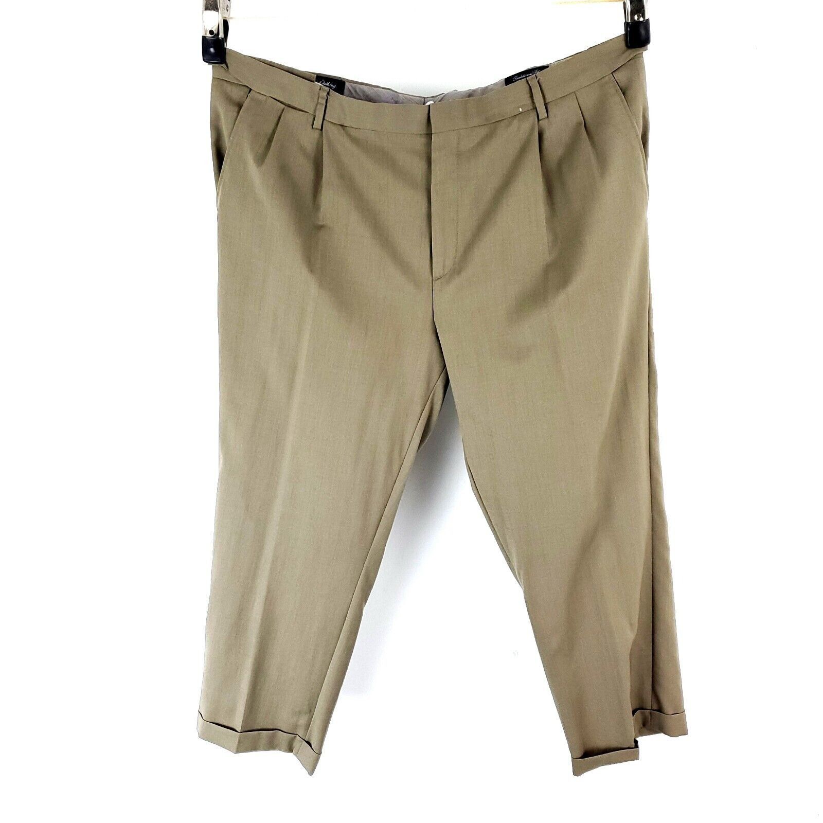 Lands' End Land's End Wool Dress Pants 45/29 Beige Pleated Traditional Size 44R - 1 Thumbnail