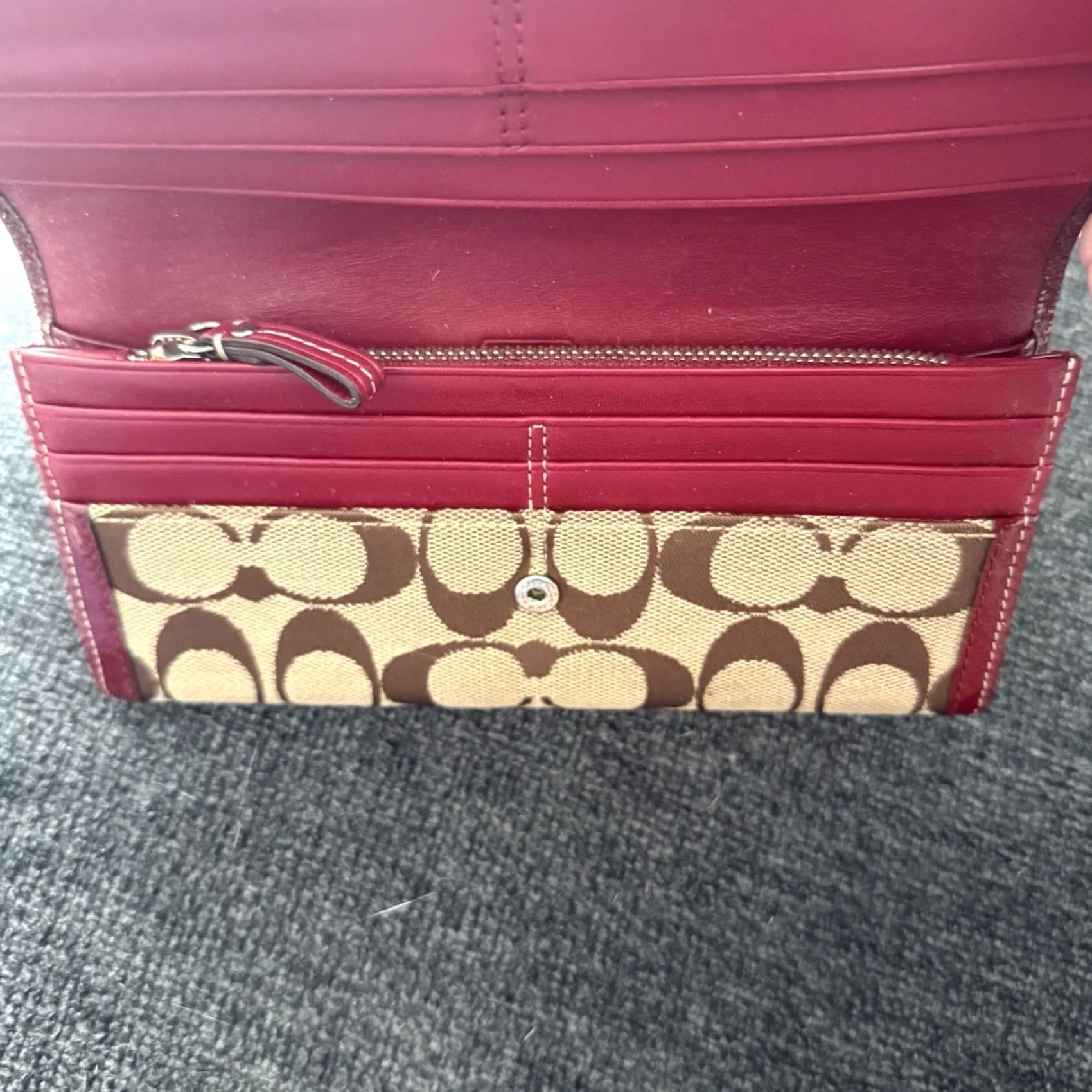 Coach Coach Wallet Checkbook Clutch Red Berry Khaki Mahogany Maroon Women Size ONE SIZE - 3 Thumbnail