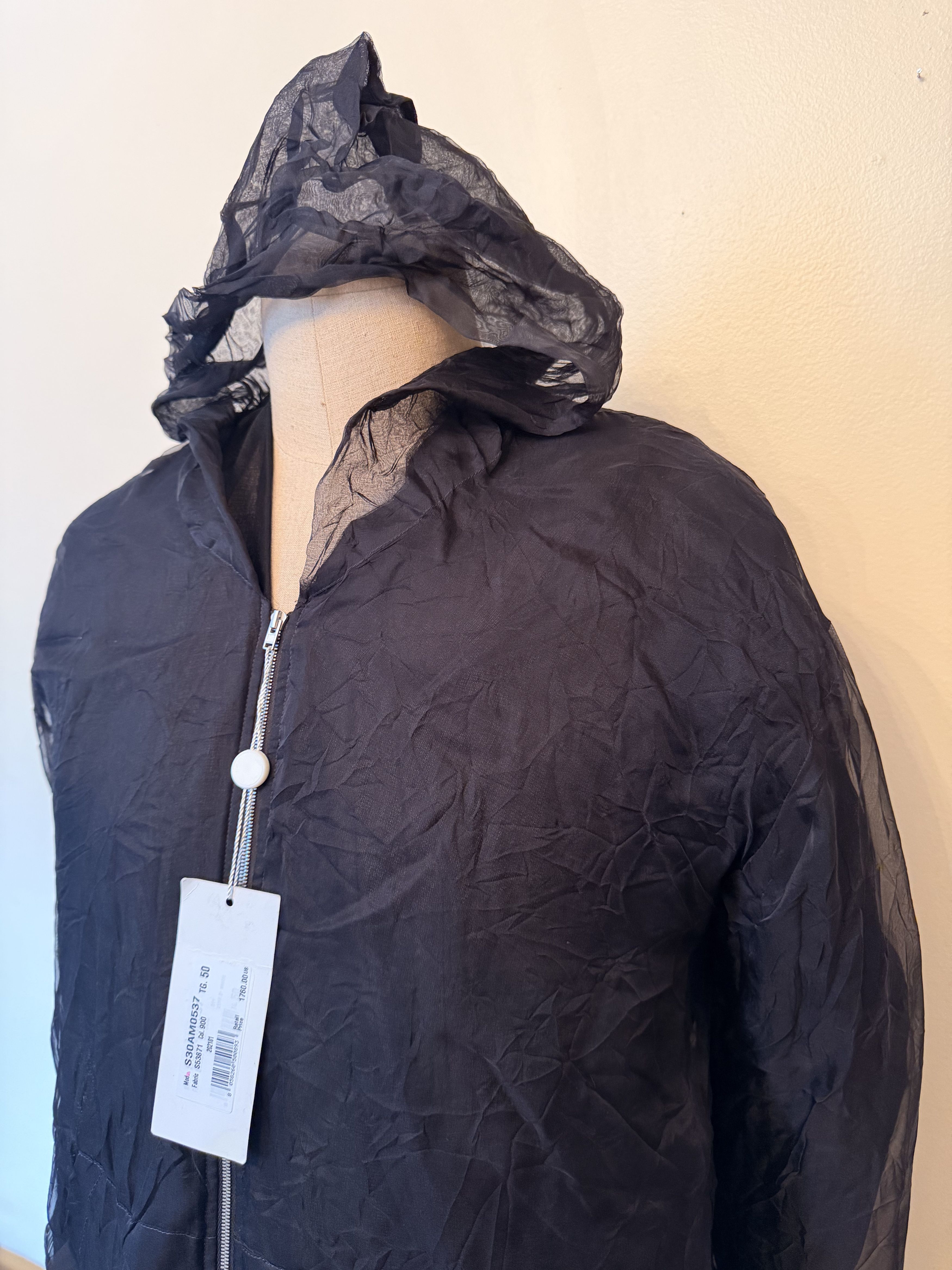 Maison Margiela NWT $1760 Men's Maison Magiela Black Silk Blend Zip Hoodie, Size US M / EU 48-50 / 2 - 3 Thumbnail
