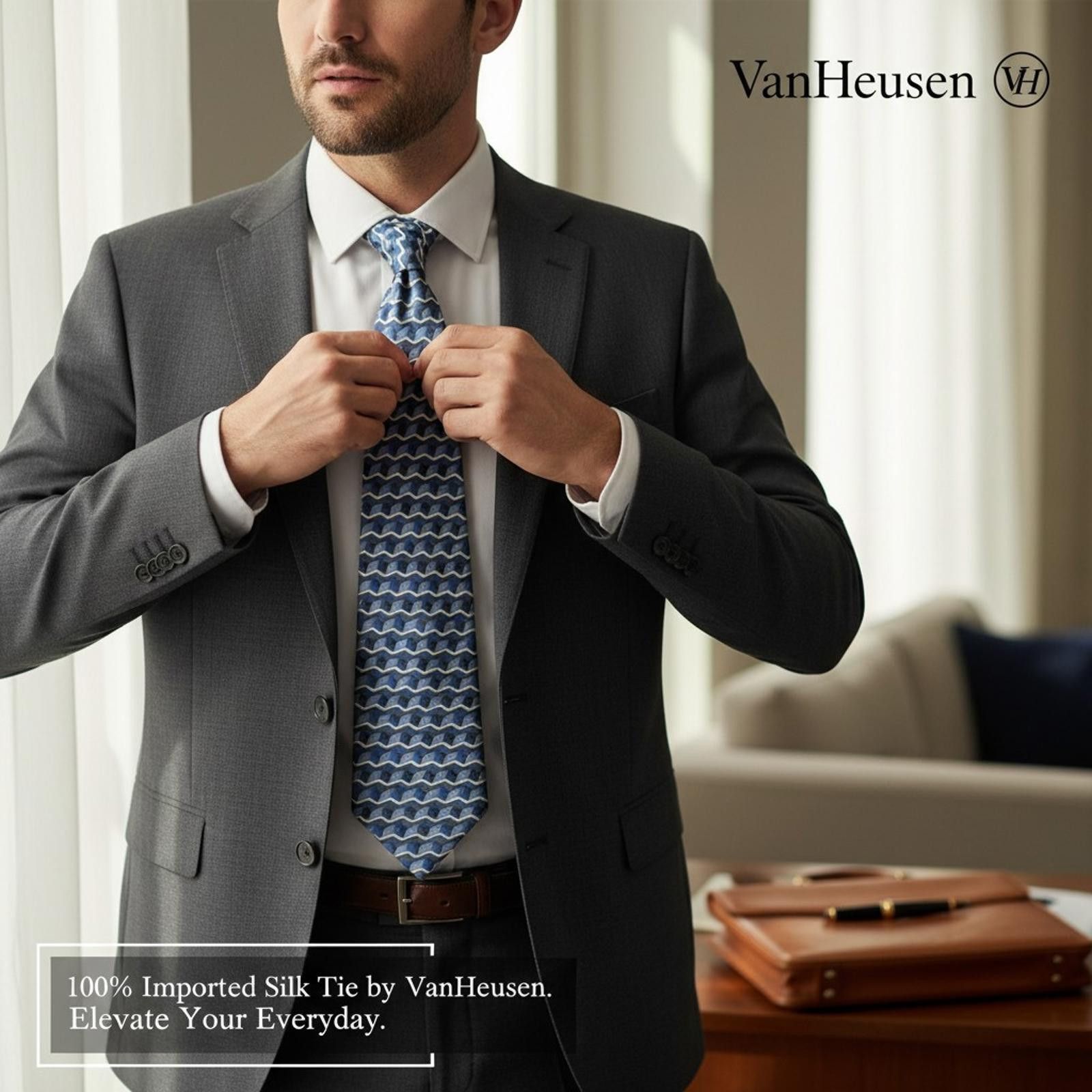 Van Heusen Van Heusen 100% Imported Silk Tie with Geometric Pattern Size ONE SIZE - 1 Thumbnail