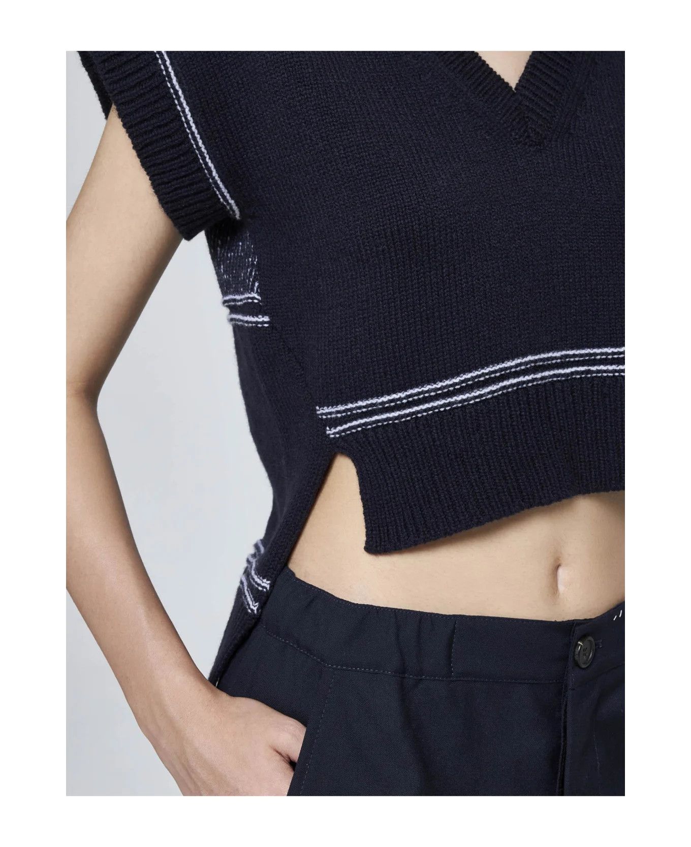 Marni o1y1125 V-neck Sweater in Black/White Size XS / US 0-2 / IT 36-38 - 5 Thumbnail