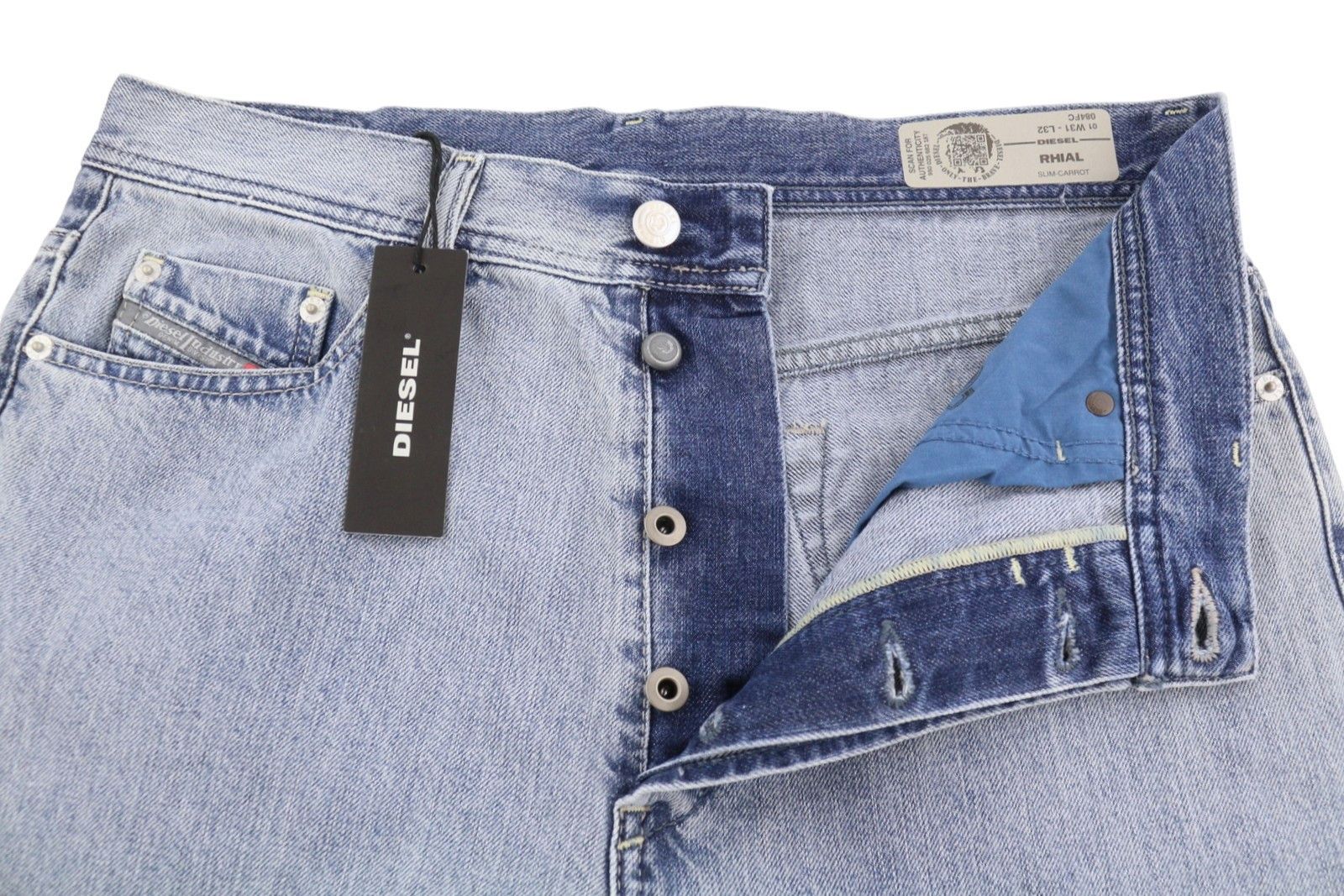 Diesel RHIAL 084FC W31/L32 Blue Faded Slim Cropped Jeans 89060 Size US 31 - 4 Thumbnail