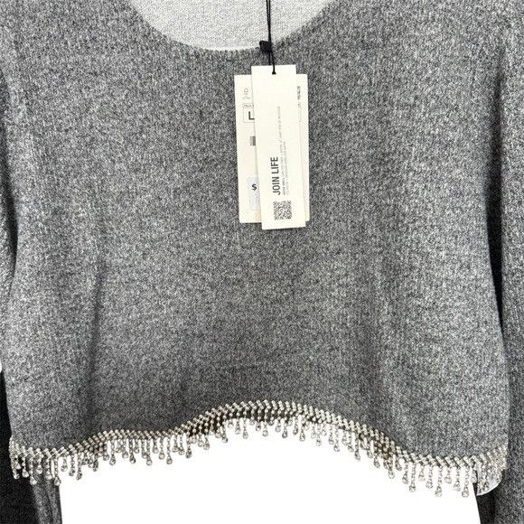 Zara Zara Heather Gray Embellished Rhinestones Crop Plush Top Sz Size L / US 10 / IT 46 - 2 Thumbnail
