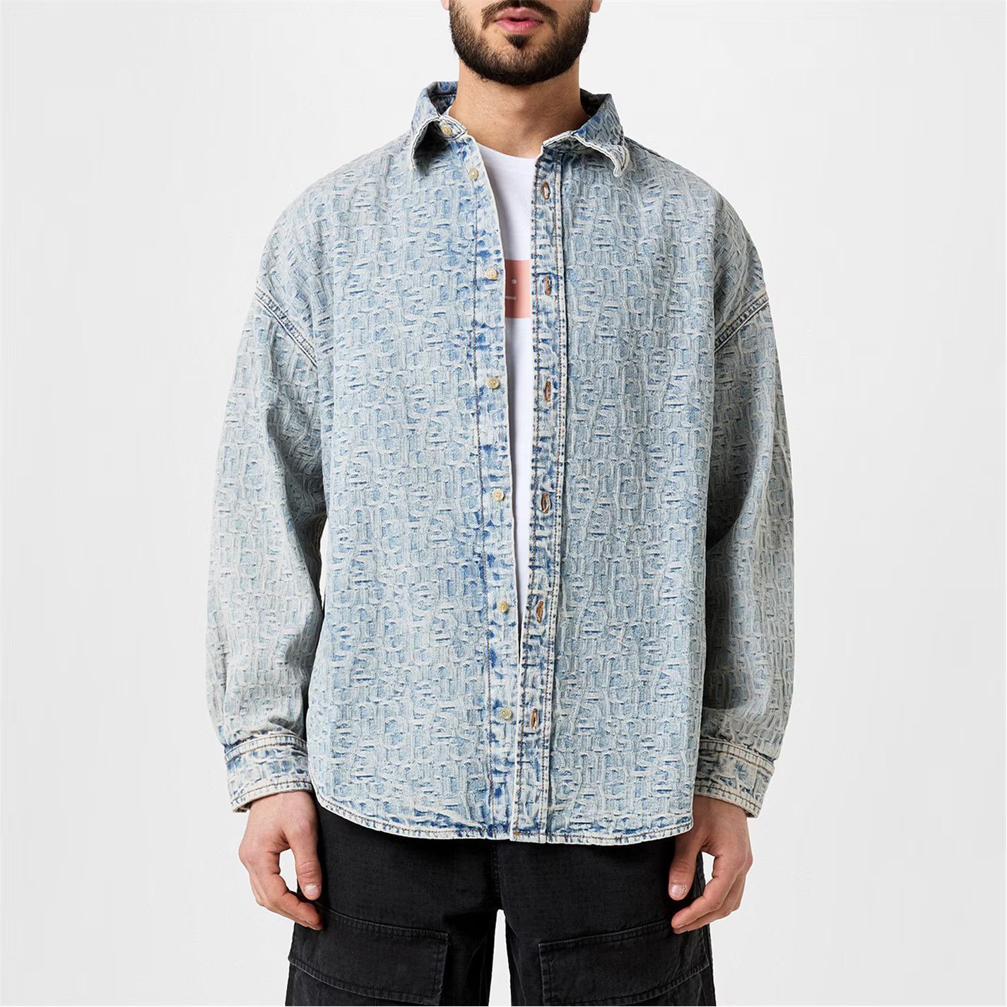 Acne Studios o1g2r1mq0825 Monogram Shirt in Blue/Beige Size US L / EU 52-54 / 3 - 3 Thumbnail