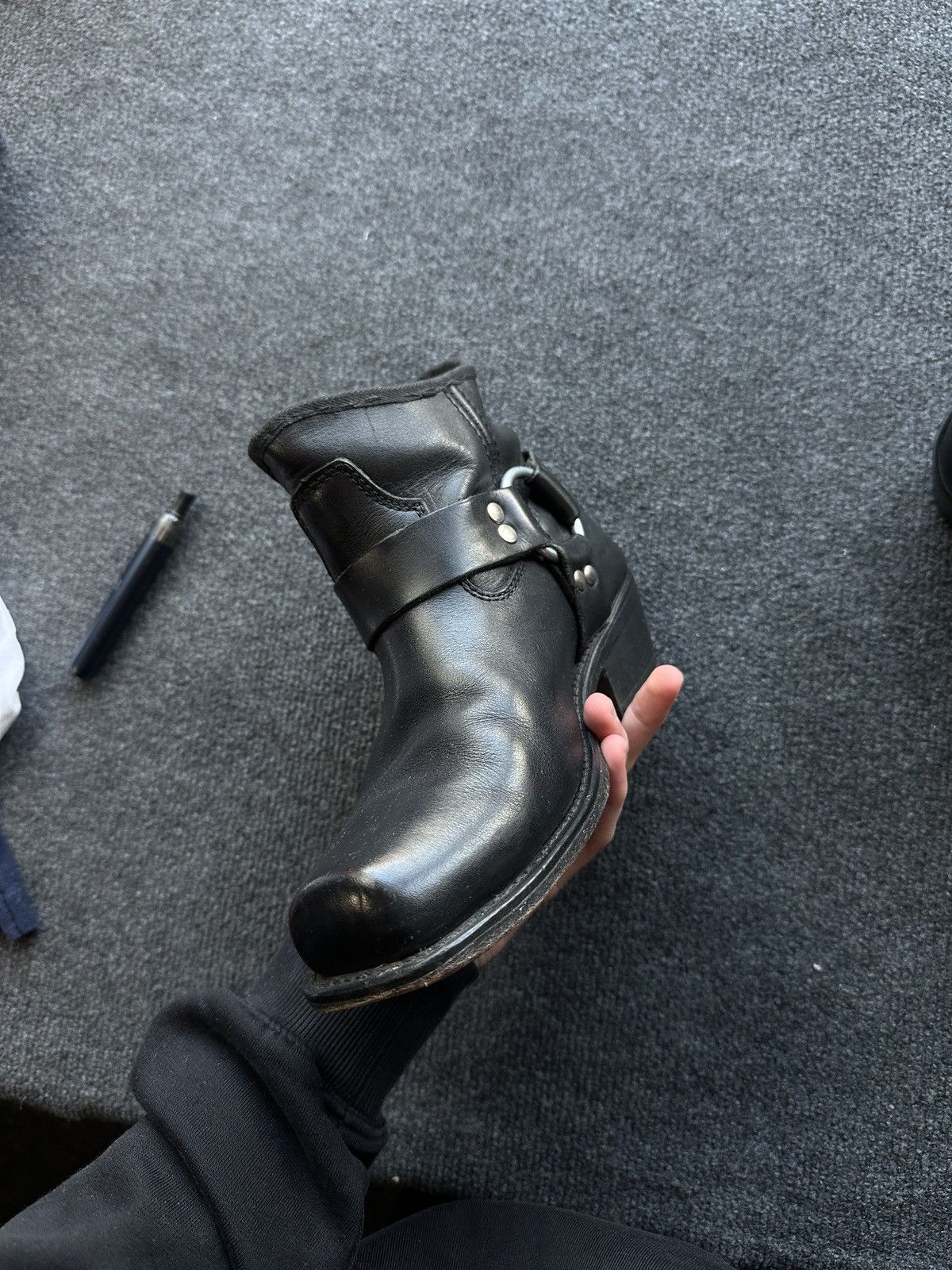 Leather WESTERN 🚨 LEATHER ANKLE METAL COWBOY BLACK BOOTS Size US 6.5 / EU 39-40 - 4 Thumbnail