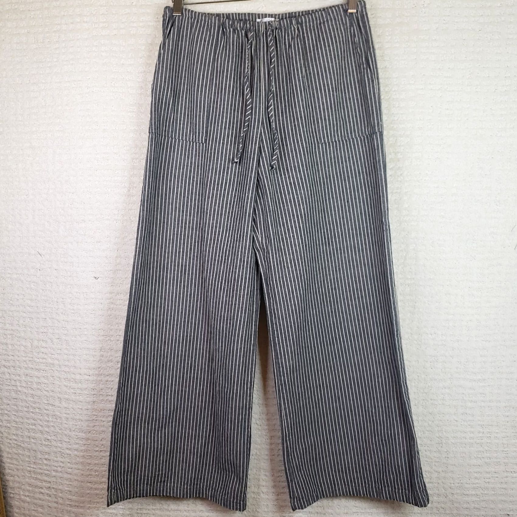 Vintage Shop Neighbor Pants Women's S Wide Leg Linen Blend Drawstring Striped Boho Beach Festival Pins Bohemian Casual Size 28" / US 6 / IT 42 - 2 Thumbnail