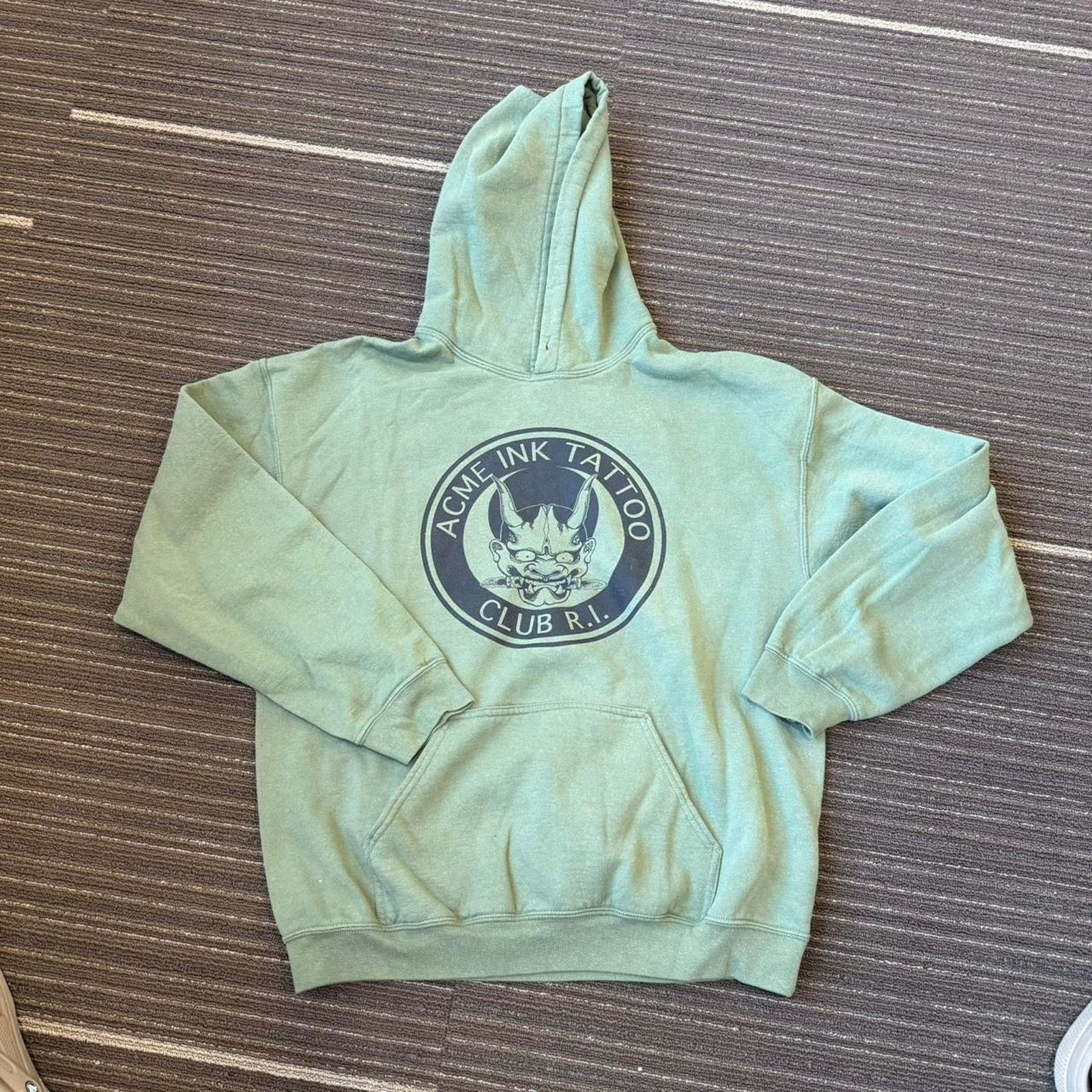 Gildan × Vintage Retro Green and blue Acme Ink Club Rhode Island hoodie Size US L / EU 52-54 / 3 - 1 Thumbnail