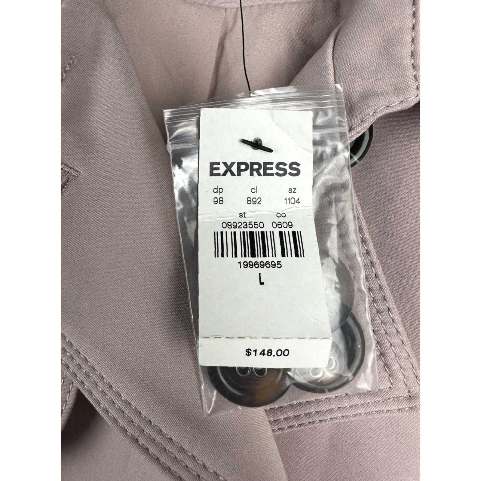 Express VINTAGE: No — Express Coat Womens L Pink Cotton Blend Trench Long Overcoat Zip Pockets NWT Size L / US 10 / IT 46 - 2 Thumbnail
