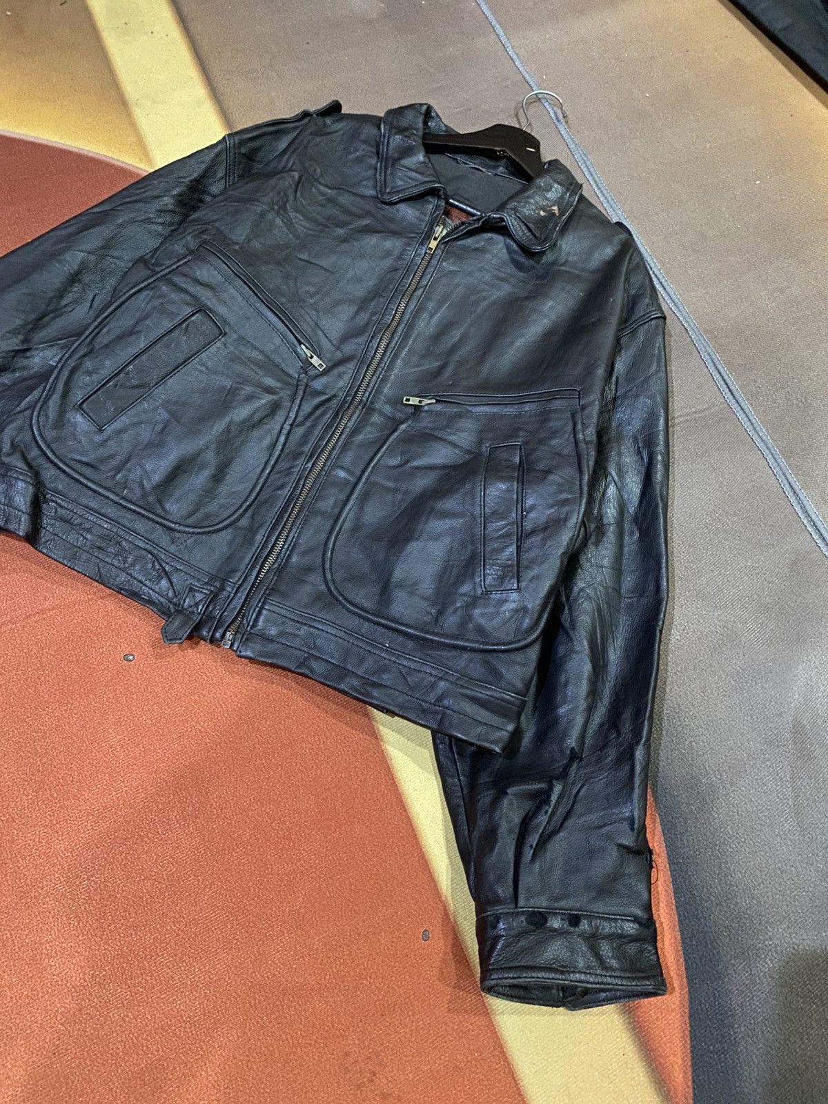 Vintage Ghezzi Aero Wear Black Leather Blouson Jacket