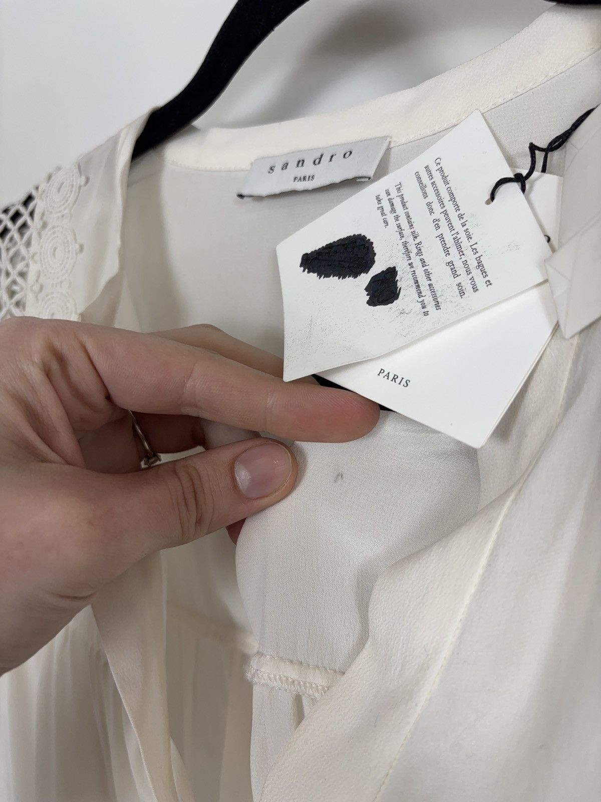 Sandro Sandro H18 Tommy NWT Women’s White Silk Long Sleeve Blouse Size S / US 4 / IT 40 - 15 Thumbnail