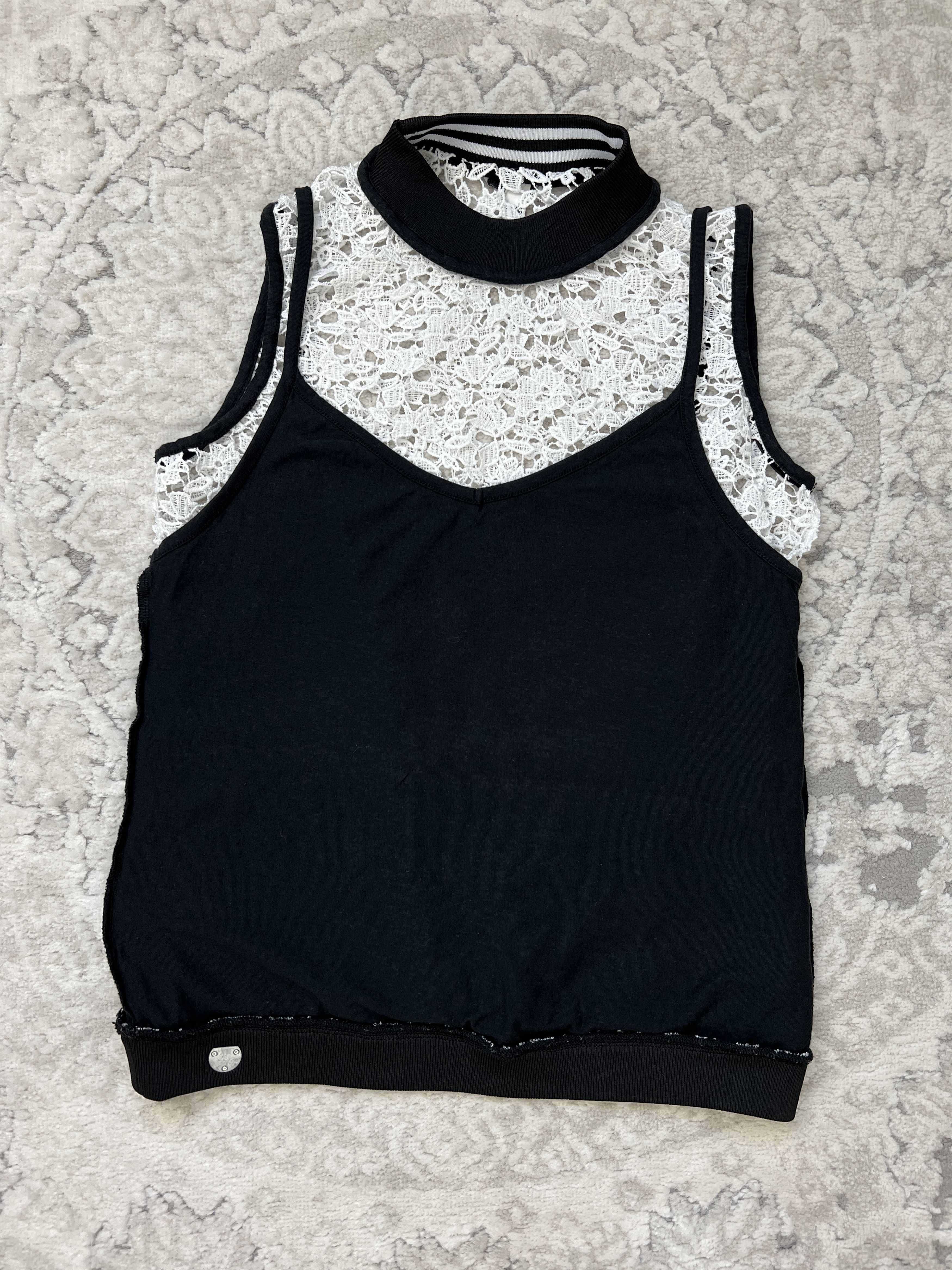 True Religion True Religion XS Lace Mesh Tank Top Black White High Neck Size XS / US 0-2 / IT 36-38 - 13 Thumbnail