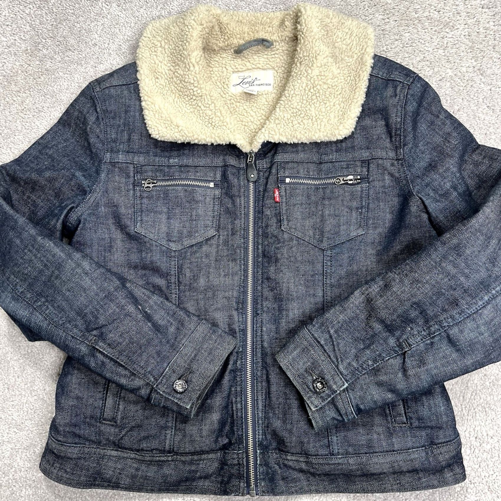 Levi's Levi's San Francisco Denim Sherpa Lined Jean Jacket Women’s Large Full Zip Blue Insulated, Regular Fit, Trucker, Classic, Wool? Size 36" / US 14 / IT 50 - 4 Thumbnail
