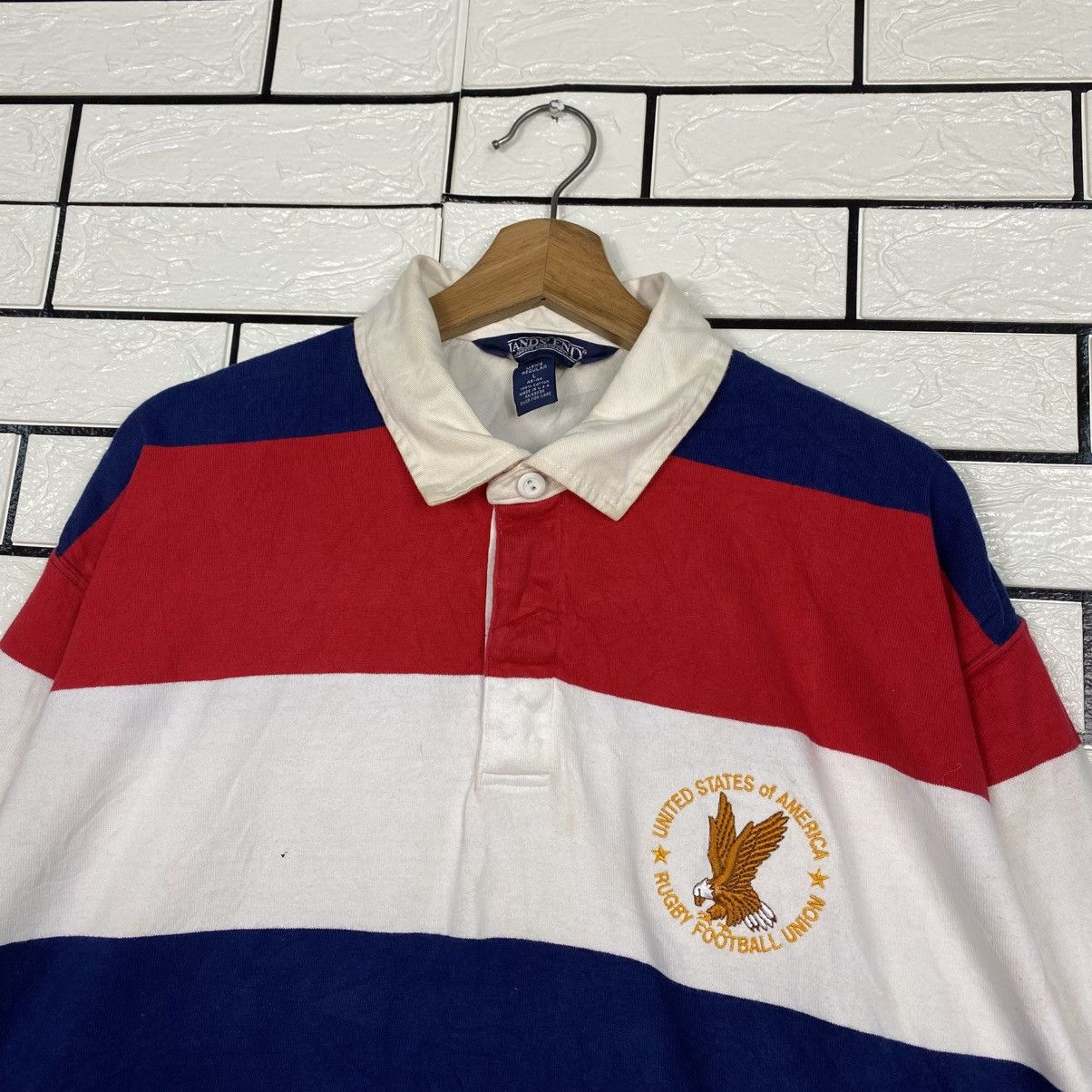 Japanese Brand 📌Vintage Polo Rugby Collar Striped Design Lands' End Size US L / EU 52-54 / 3 - 9 Thumbnail