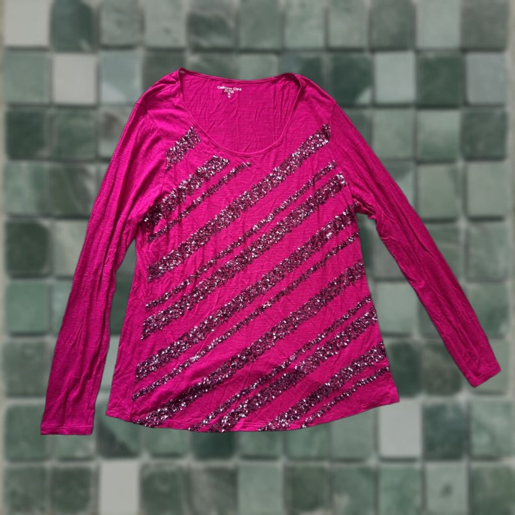 Coldwater Creek Coldwater Creek Shirt Womens XL Purple Viscose Sequins Blouse Short Sleeve All Seasons Size XL / US 12-14 / IT 48-50 - 1 Thumbnail