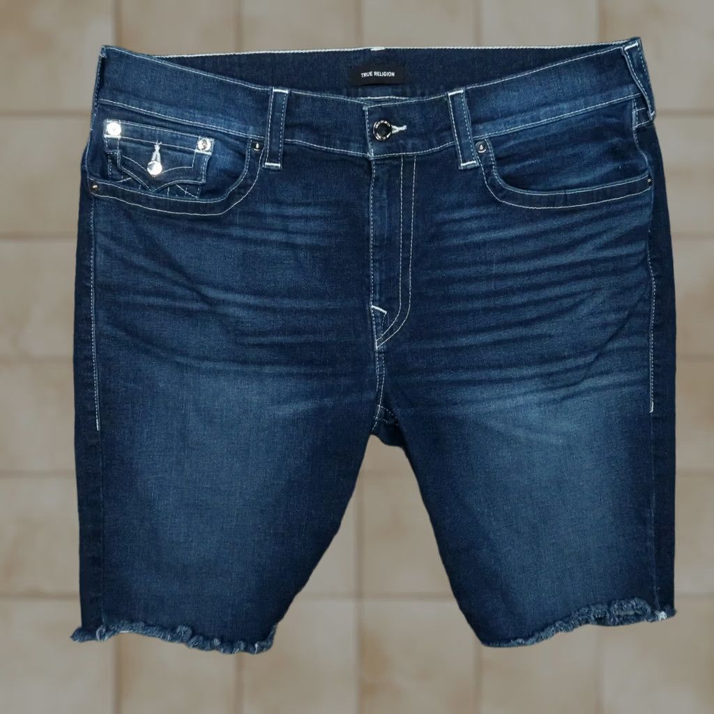 True Religion VINTAGE True Religion Shorts Mens 40 Blue Ricky Straight Flaps Cut Off Denim Jorts Size US 40 / EU 56 - 1 Thumbnail
