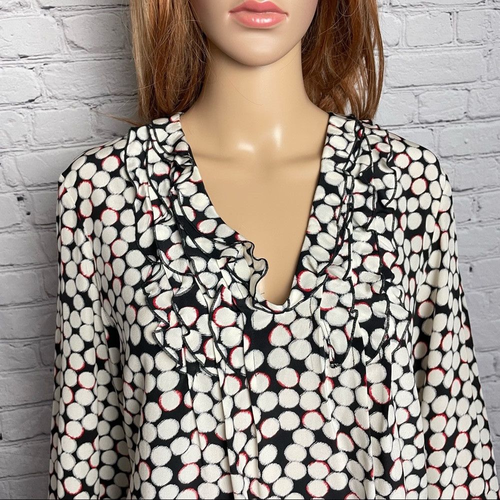 Elie Tahari T Tahari Silk Ruffles Black White Dots Blouse Size S Size S / US 4 / IT 40 - 2 Thumbnail